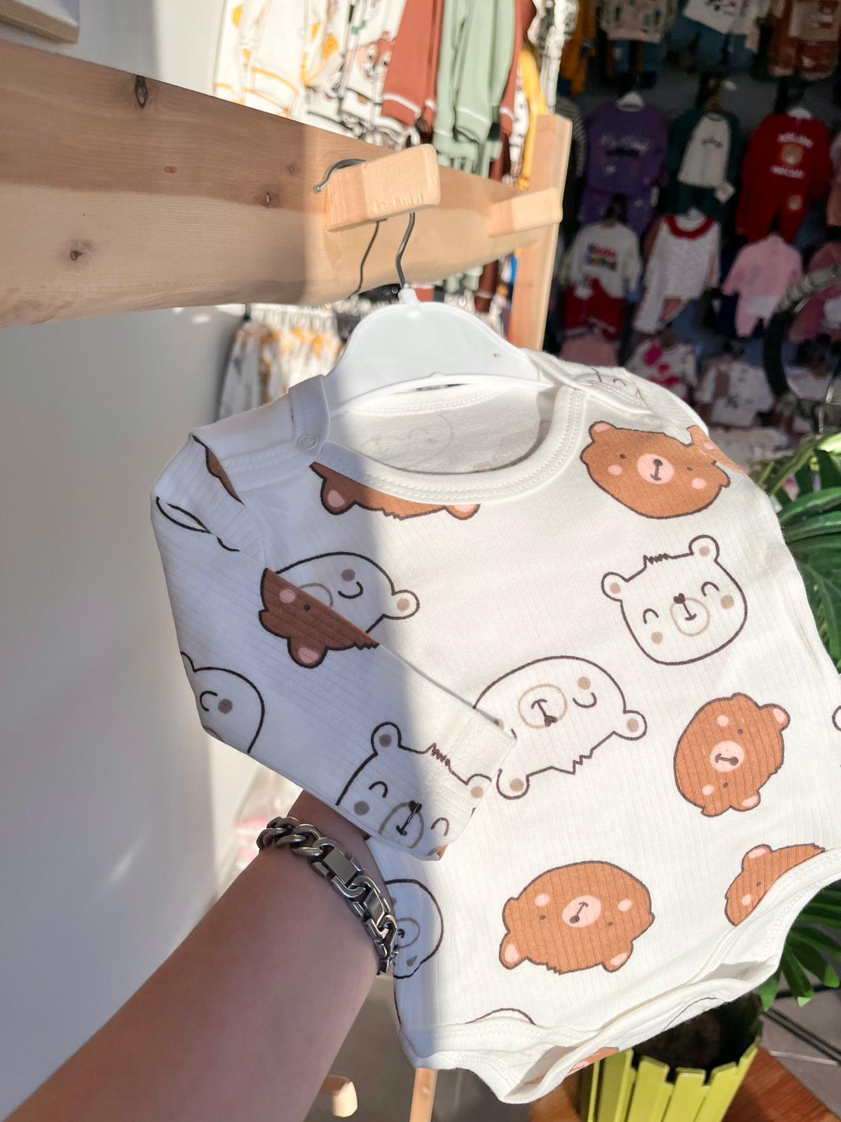 Uzun Kol Fitilli Çıtçıtlı Badi Kahve Ayıcık