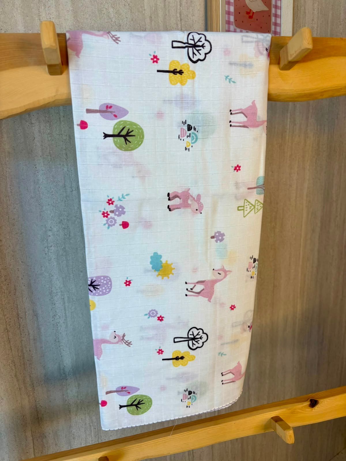 Yavru Geyik Desen Pembe Müslin Battaniye