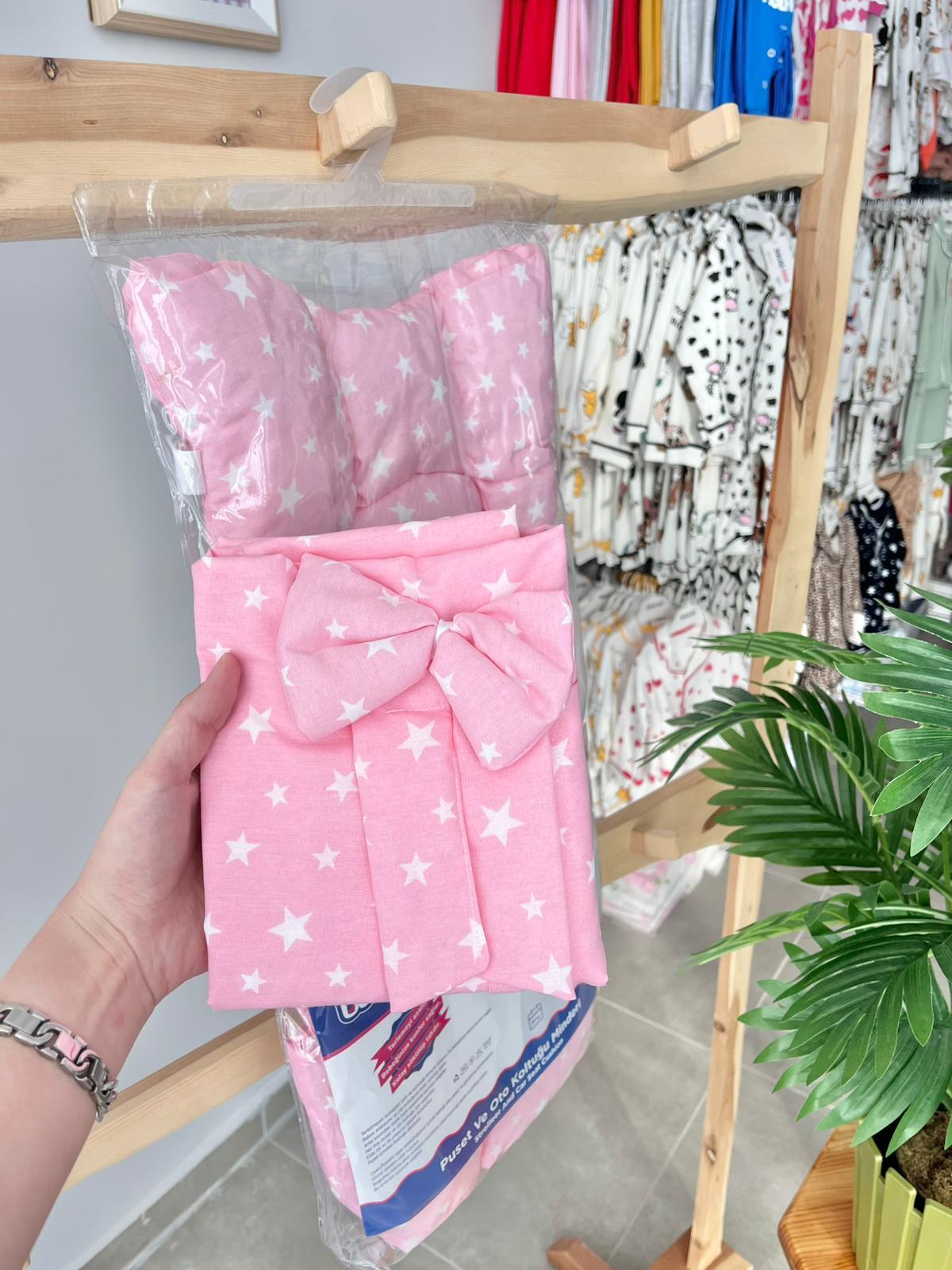 Yıldızlı Puset Örtüsü & Minderi Pembe
