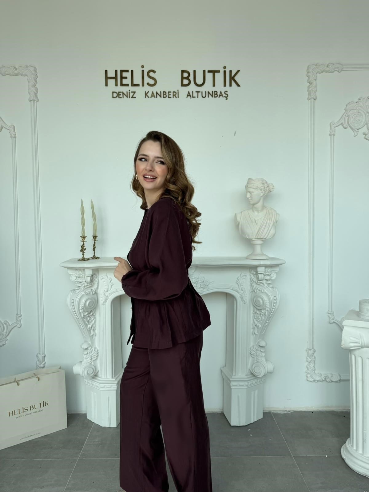 Piliseli Bel Detaylı Gömlek & Pantolon Takımı - Mürdüm