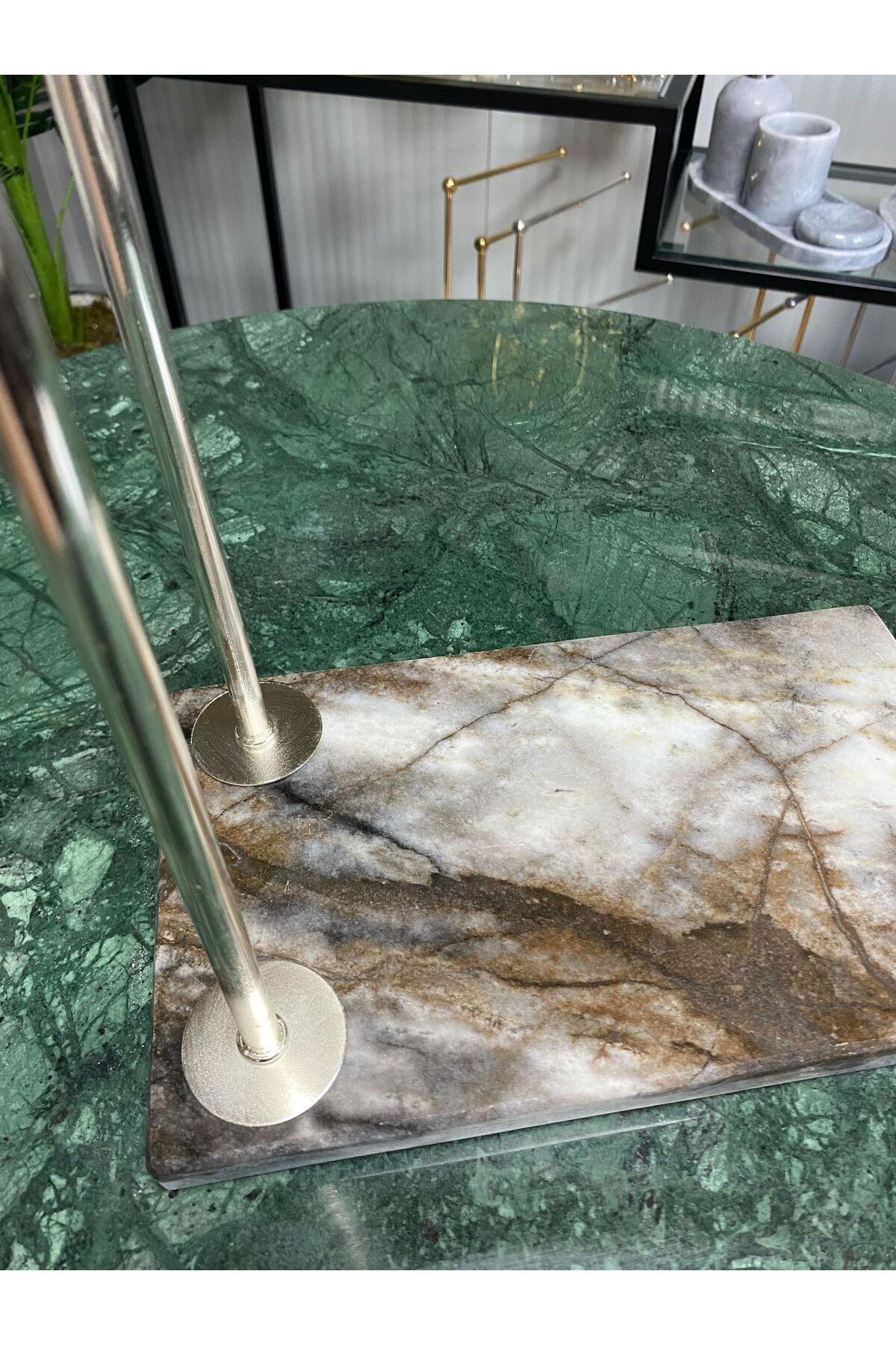 2'li Mermer Ayaklı Metal Banyo El Havluluk Kağıt Demonte