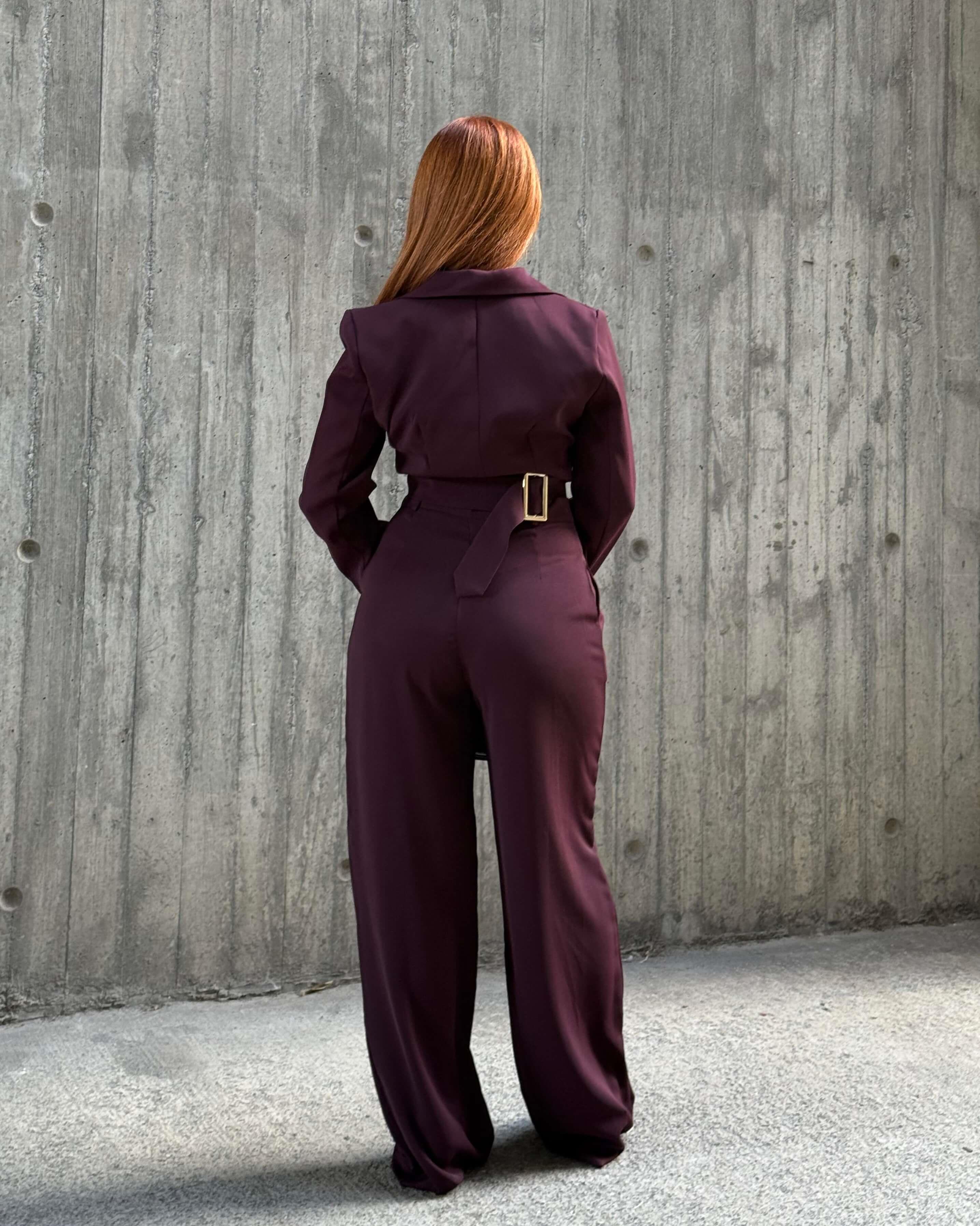 ALİSHA CLARET RED CROP BLAZER PANTOLON TAKIM
