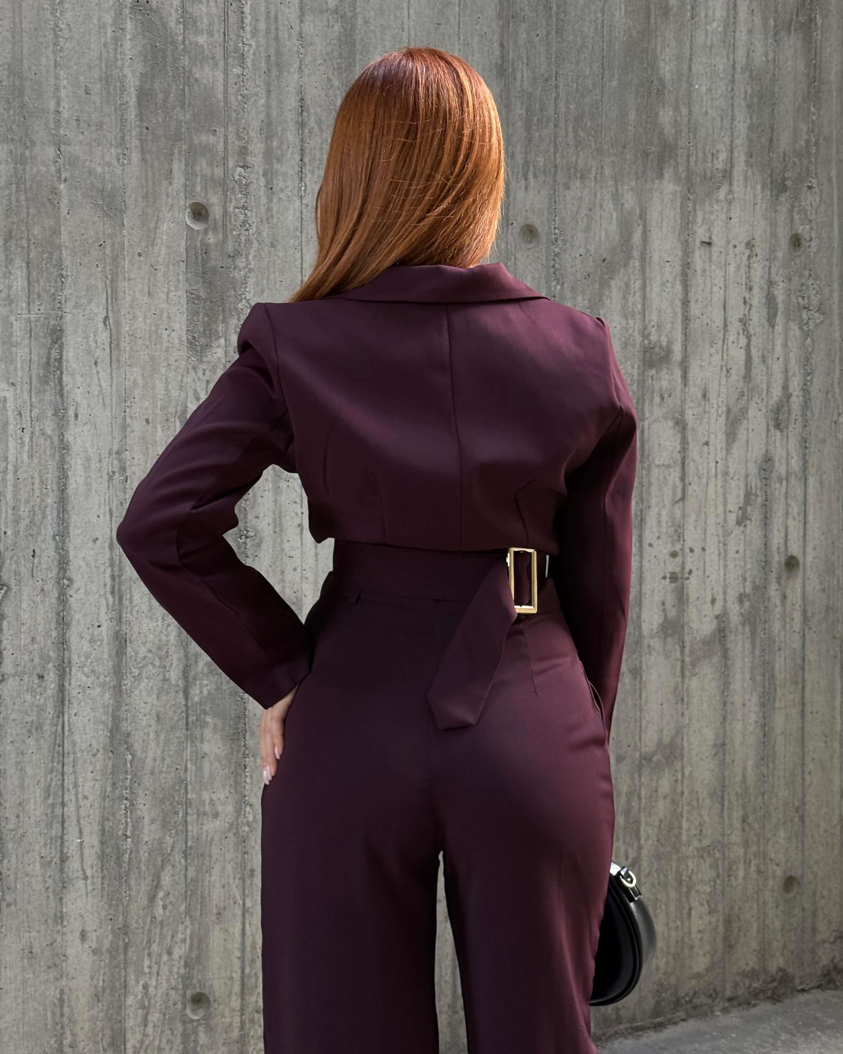 ALİSHA CLARET RED CROP BLAZER PANTOLON TAKIM