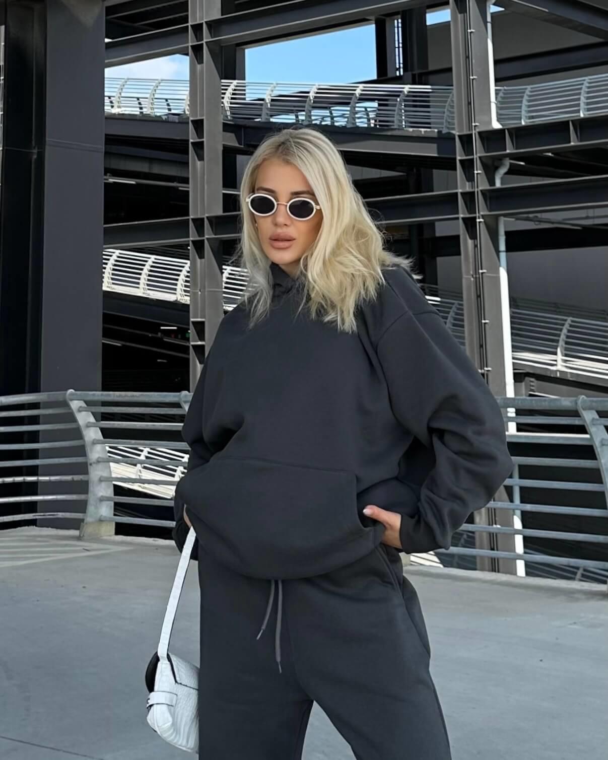 ANTRASİT KAPÜŞONLU BASIC SWEATSHIRT