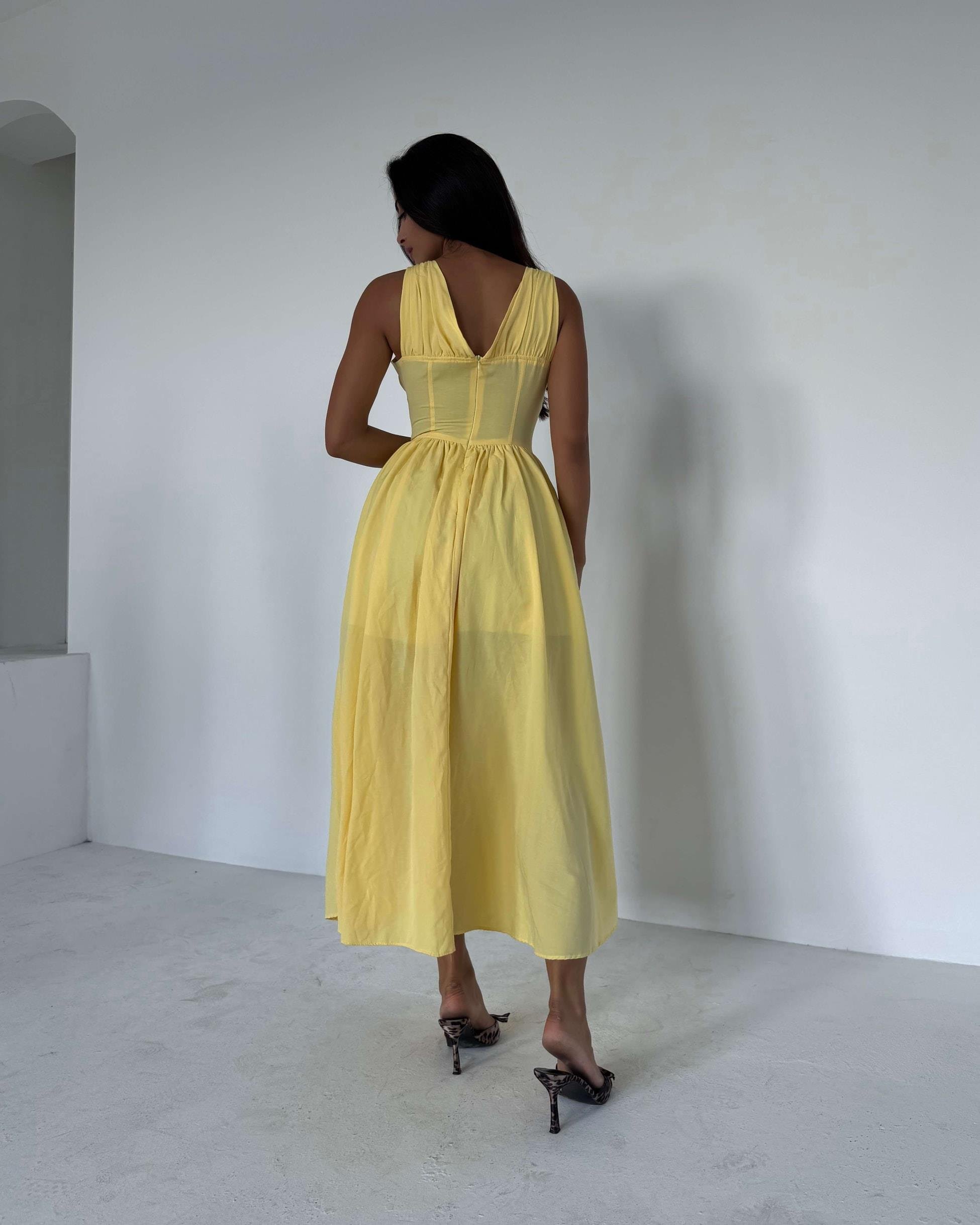 ARELIC YELLOW BALENLİ KALIN ASKILI ELBİSE