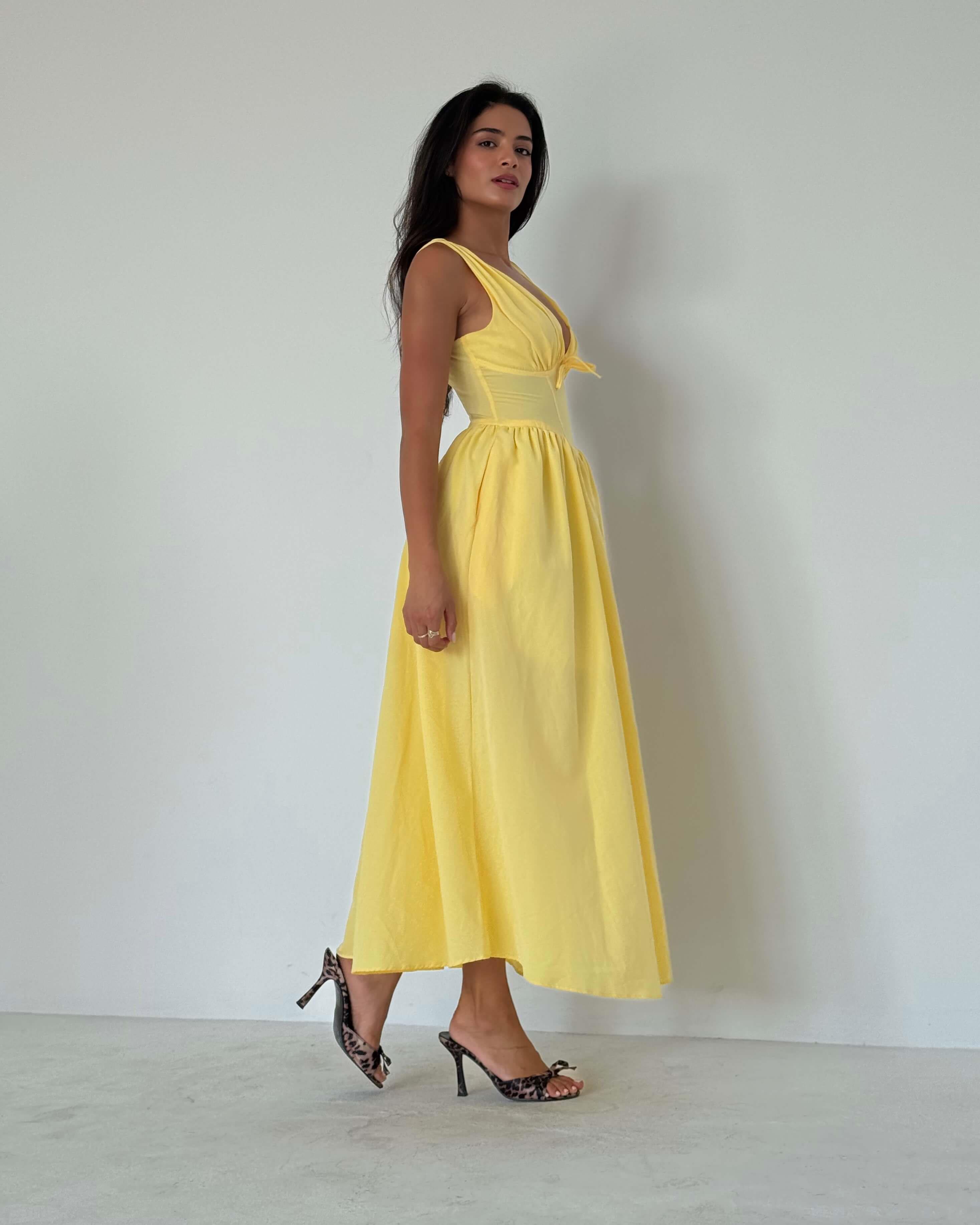 ARELIC YELLOW BALENLİ KALIN ASKILI ELBİSE