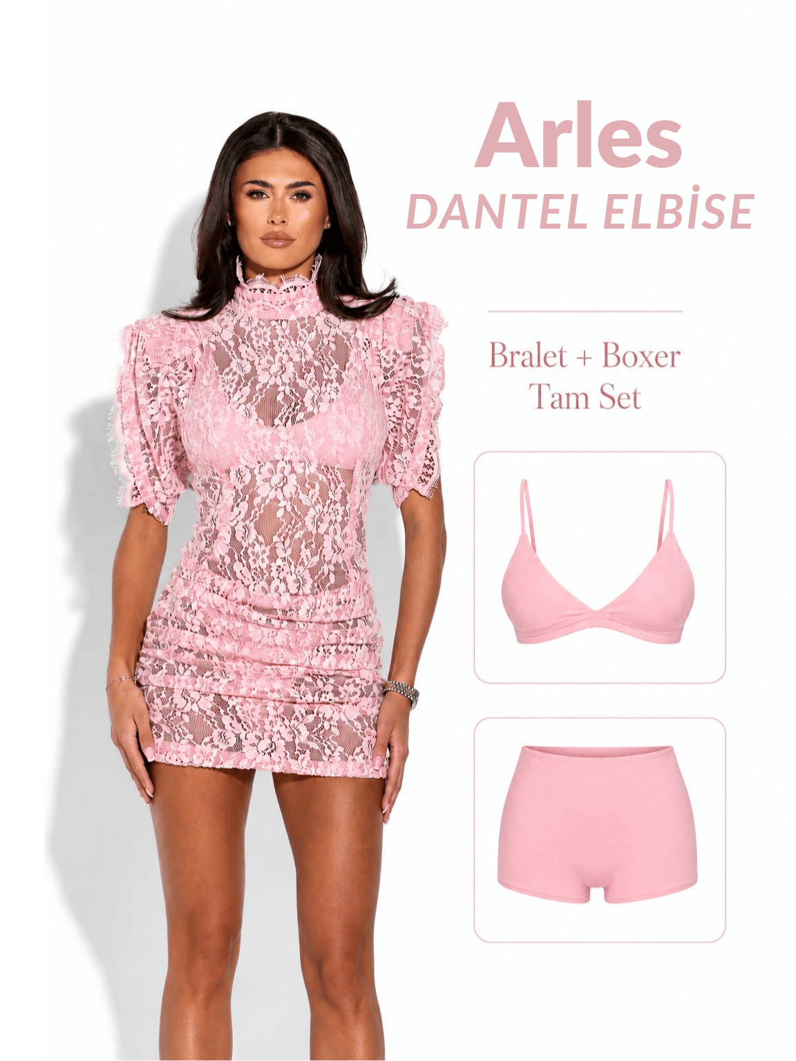 ARLES DANTEL ELBİSE PEMBE