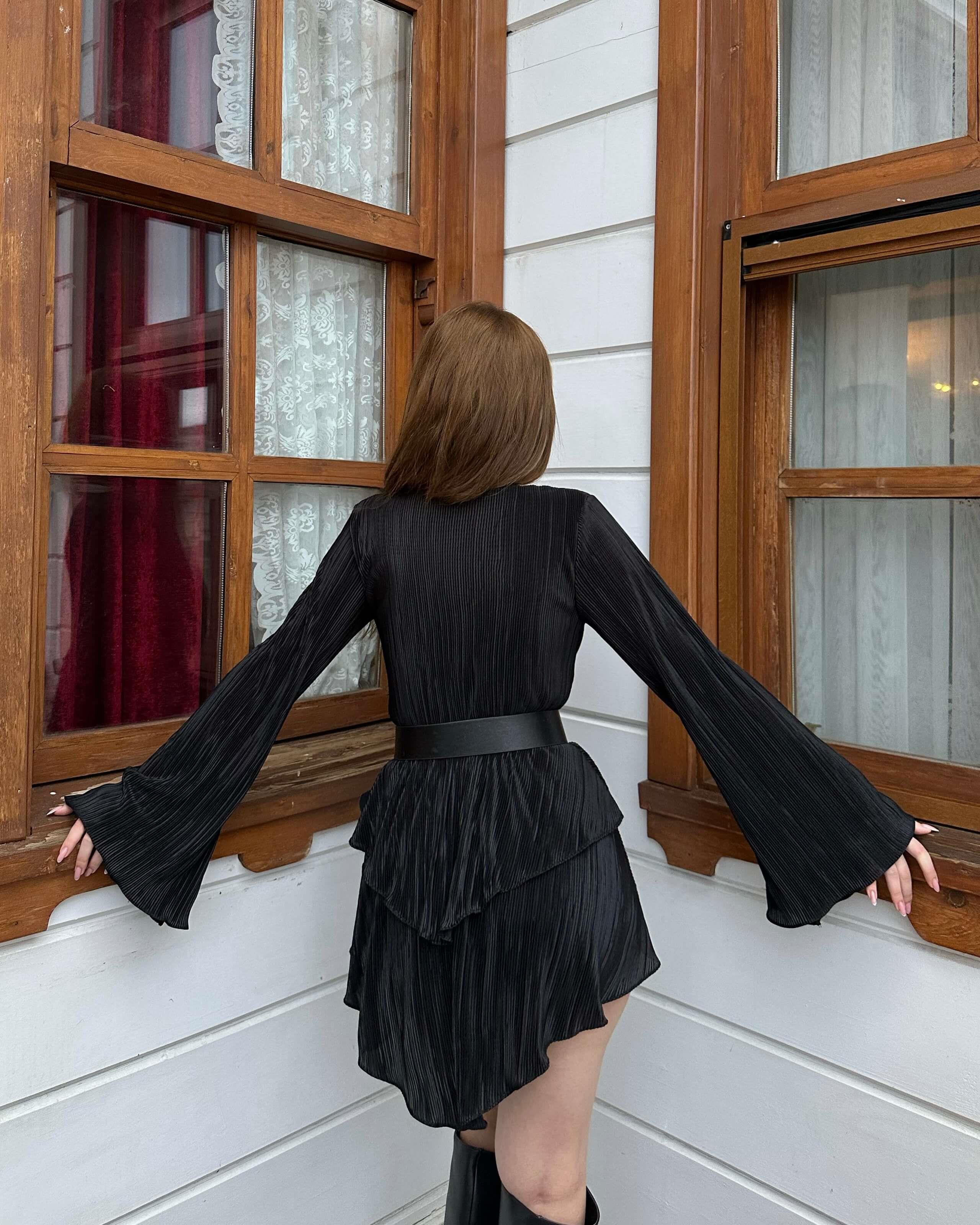 ARMINE BLACK KEMERLİ ELBİSE