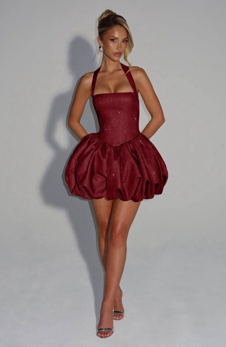 Balera Claret Red Simli Elbise 