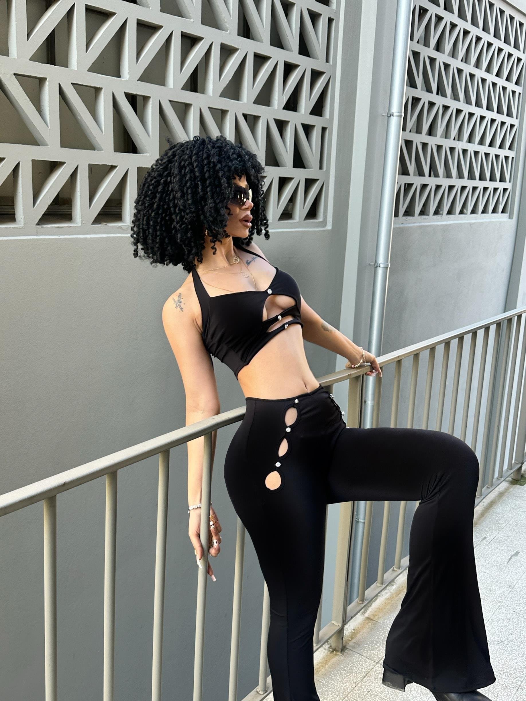 BLACK LAPİDARY CROP TAYT PANTOLON TAKIM