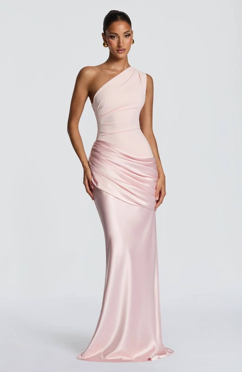 BRESCİA PEMBE TASARIM SATEN ELBİSE