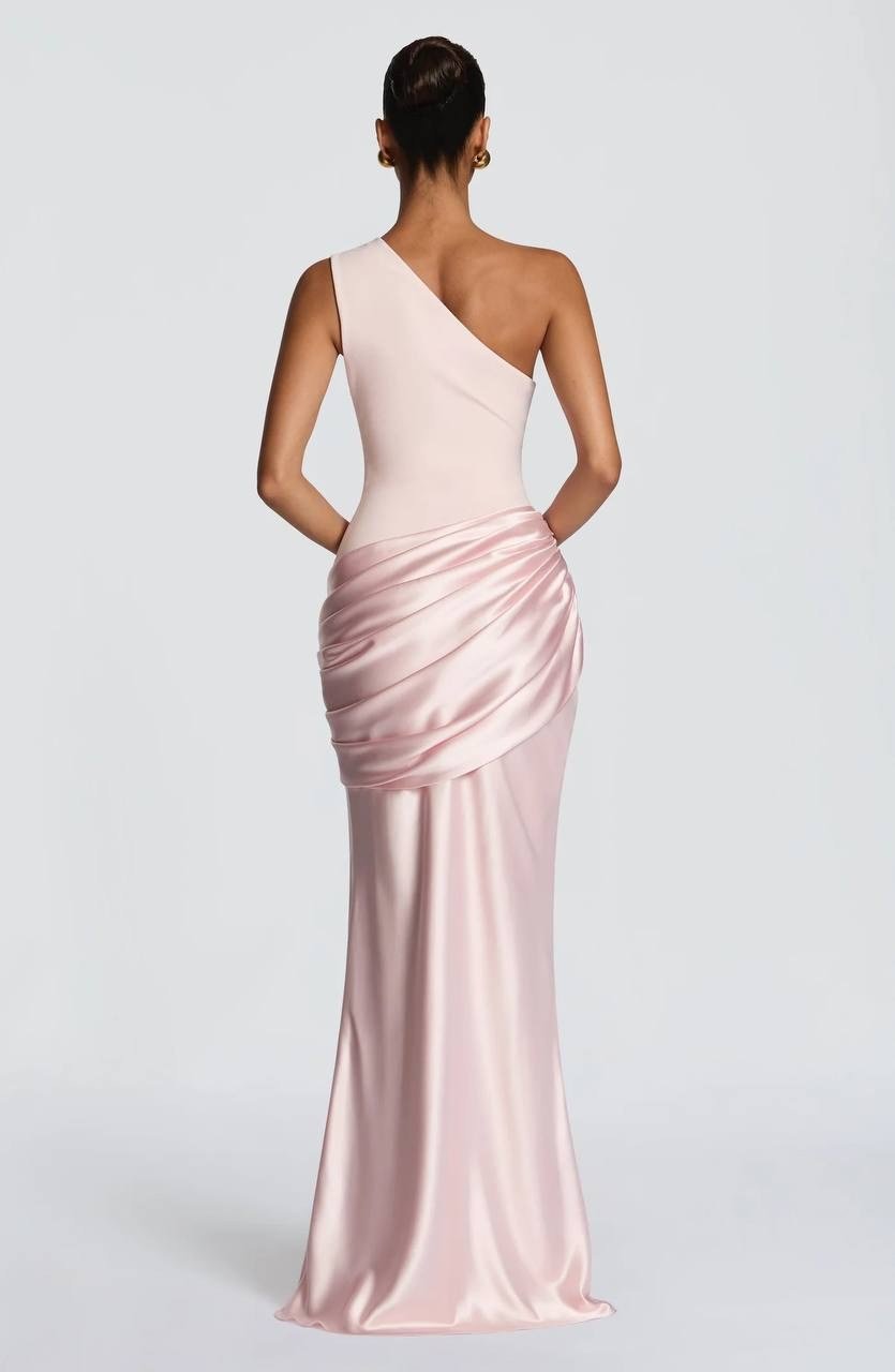 BRESCİA PEMBE TASARIM SATEN ELBİSE