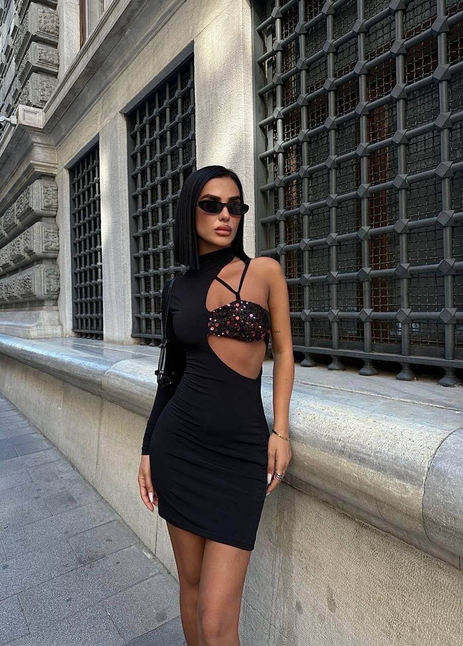 CARMELA BLACK-RED GÖĞÜS DETAY ELBİSE