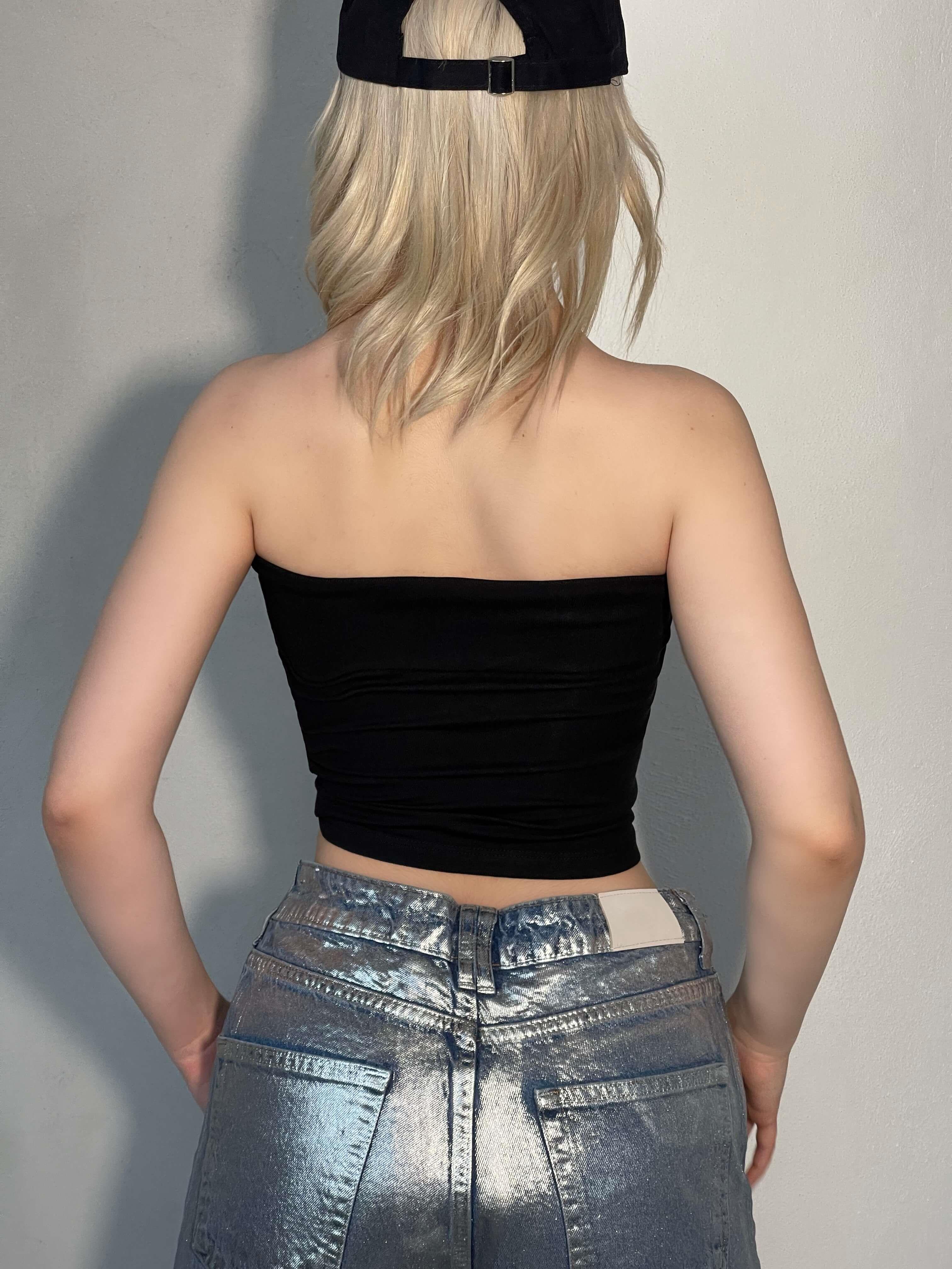 CARNADA BLACK KATLAMA DETAY STRAPLEZ CROP