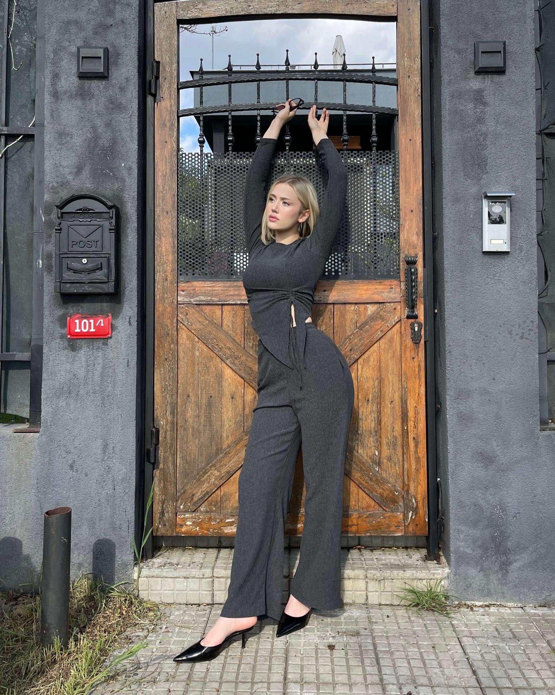 CAROL DARK GREY BLUZ PANTOLON TAKIM