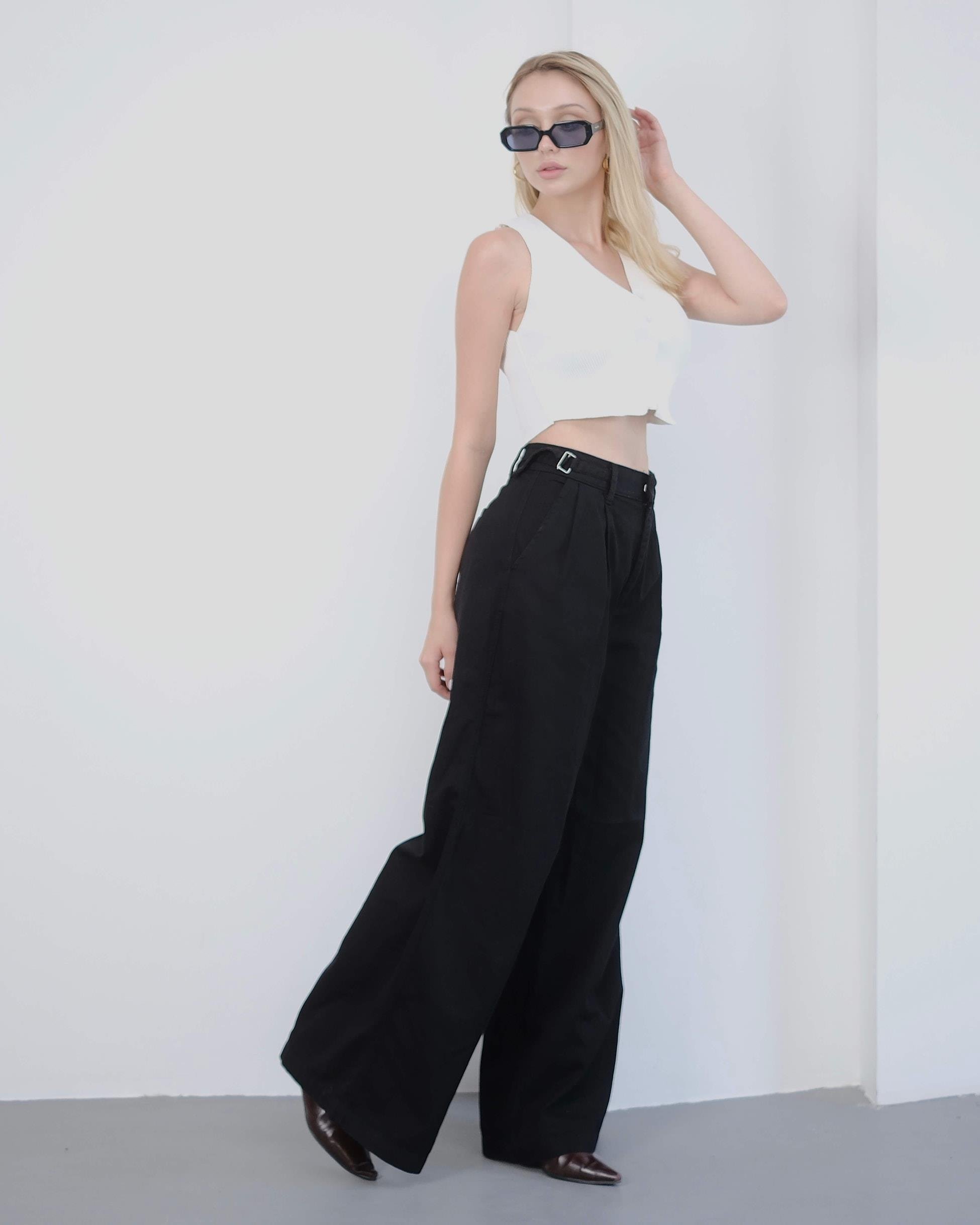 ELIPHA BLACK KEMER DETAYLI BAGGY PANTOLON