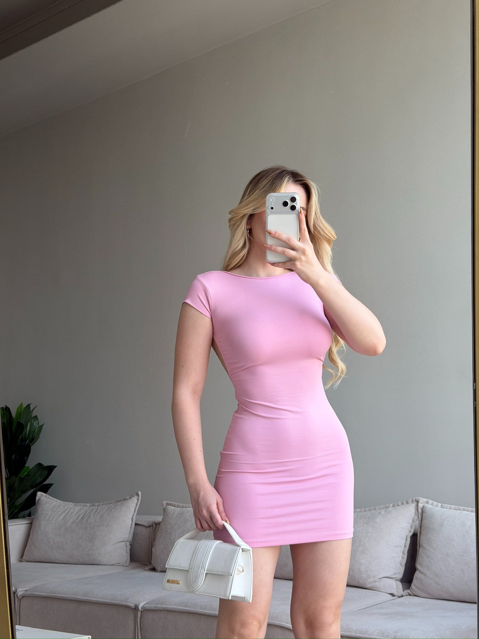 GALLİA SIRTI AÇIK ELBİSE PEMBE