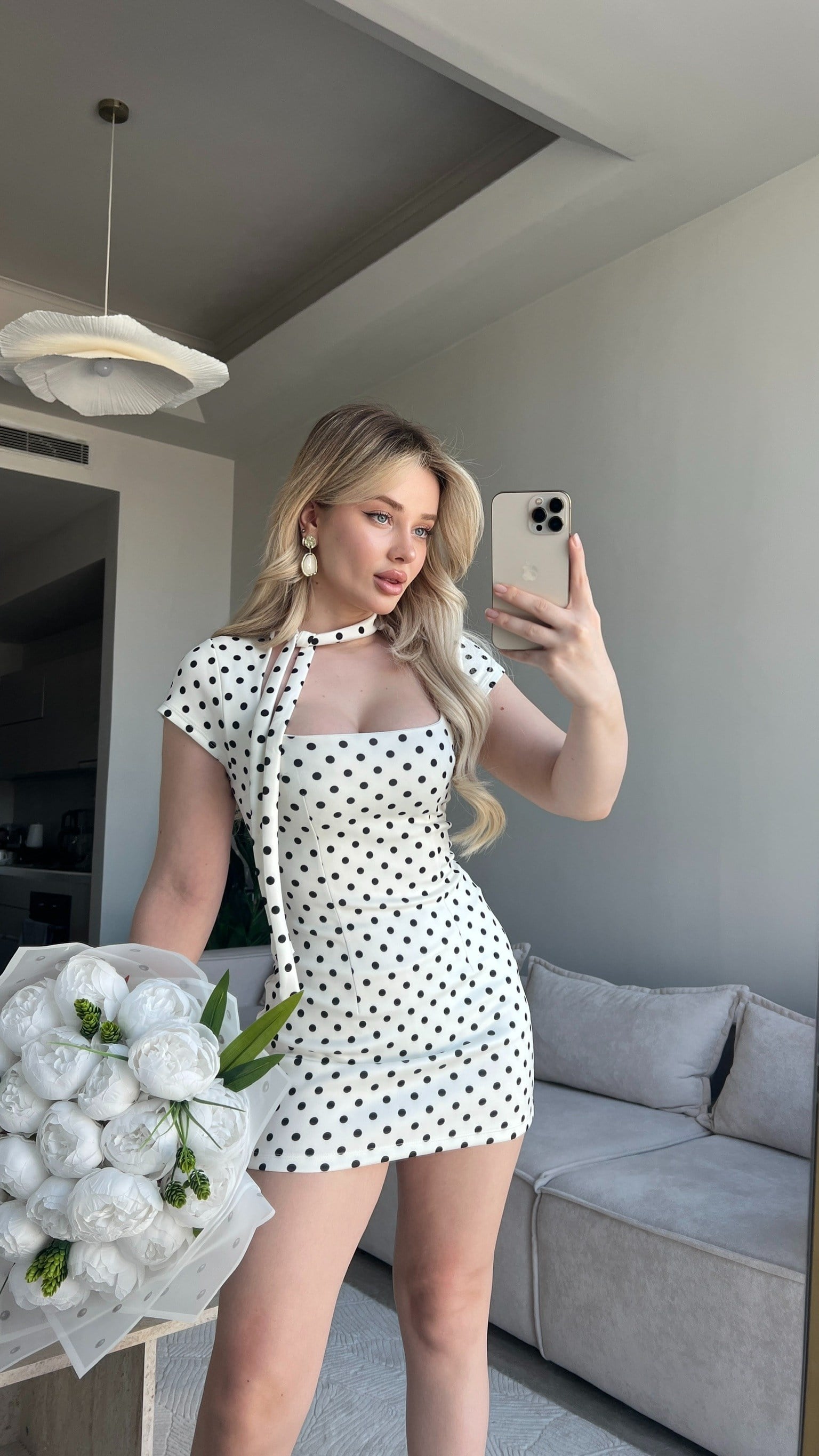 Penelope puantiyeli mini elbise 