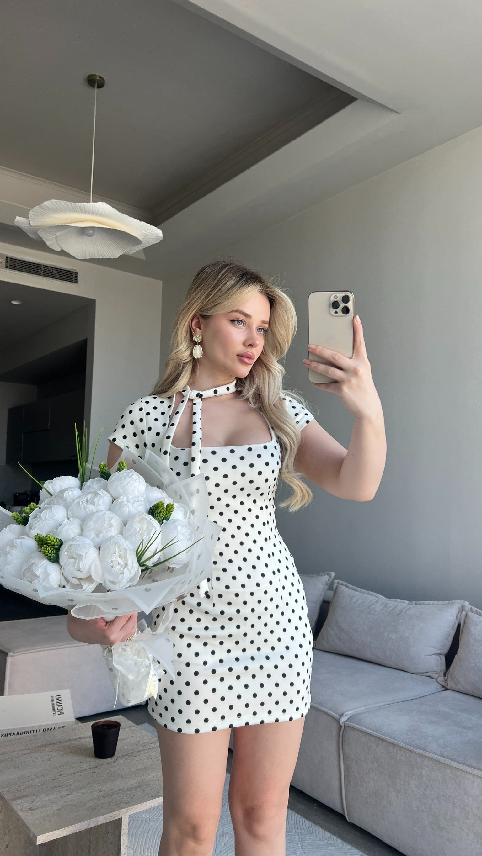 Penelope puantiyeli mini elbise 