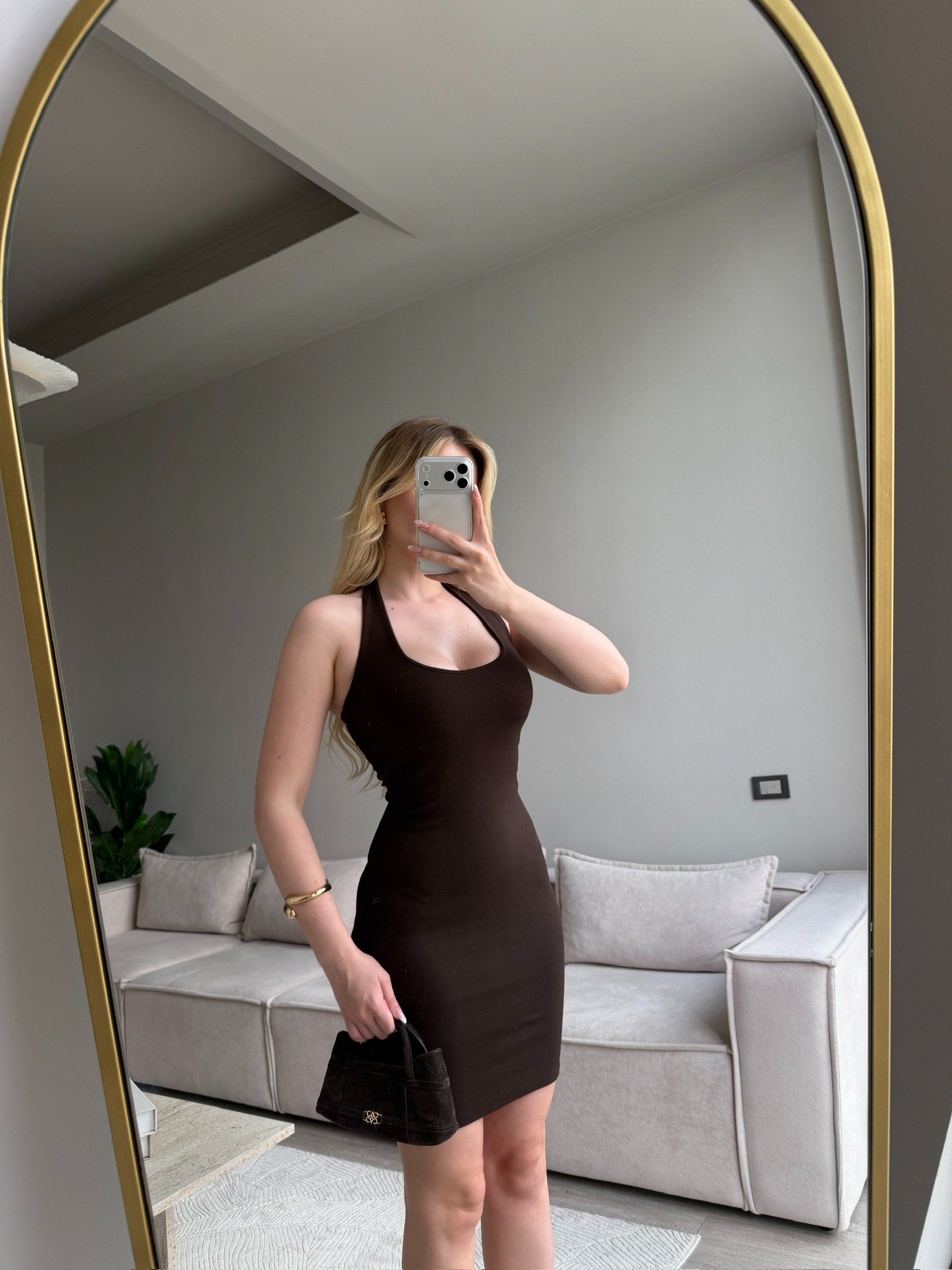 PİGNA HALTER YAKA ELBİSE KAHVE