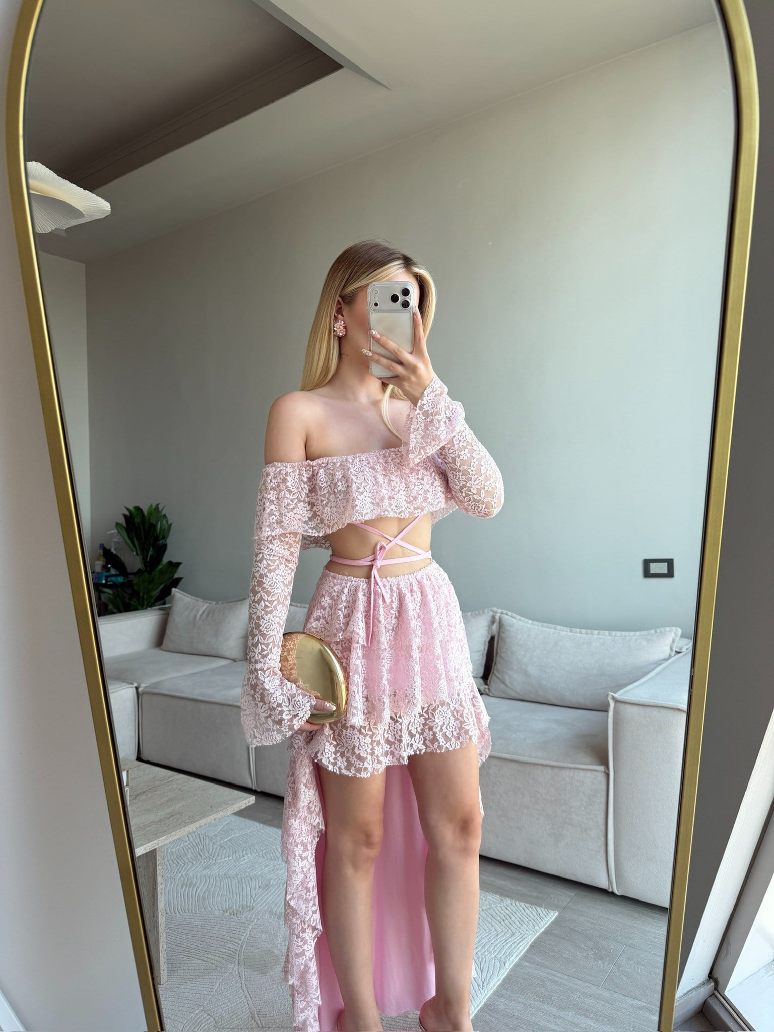 Prakas Pink Dantel Takım