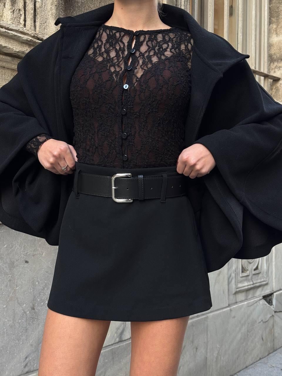 Rosela Black Kemerli Şort Etek 