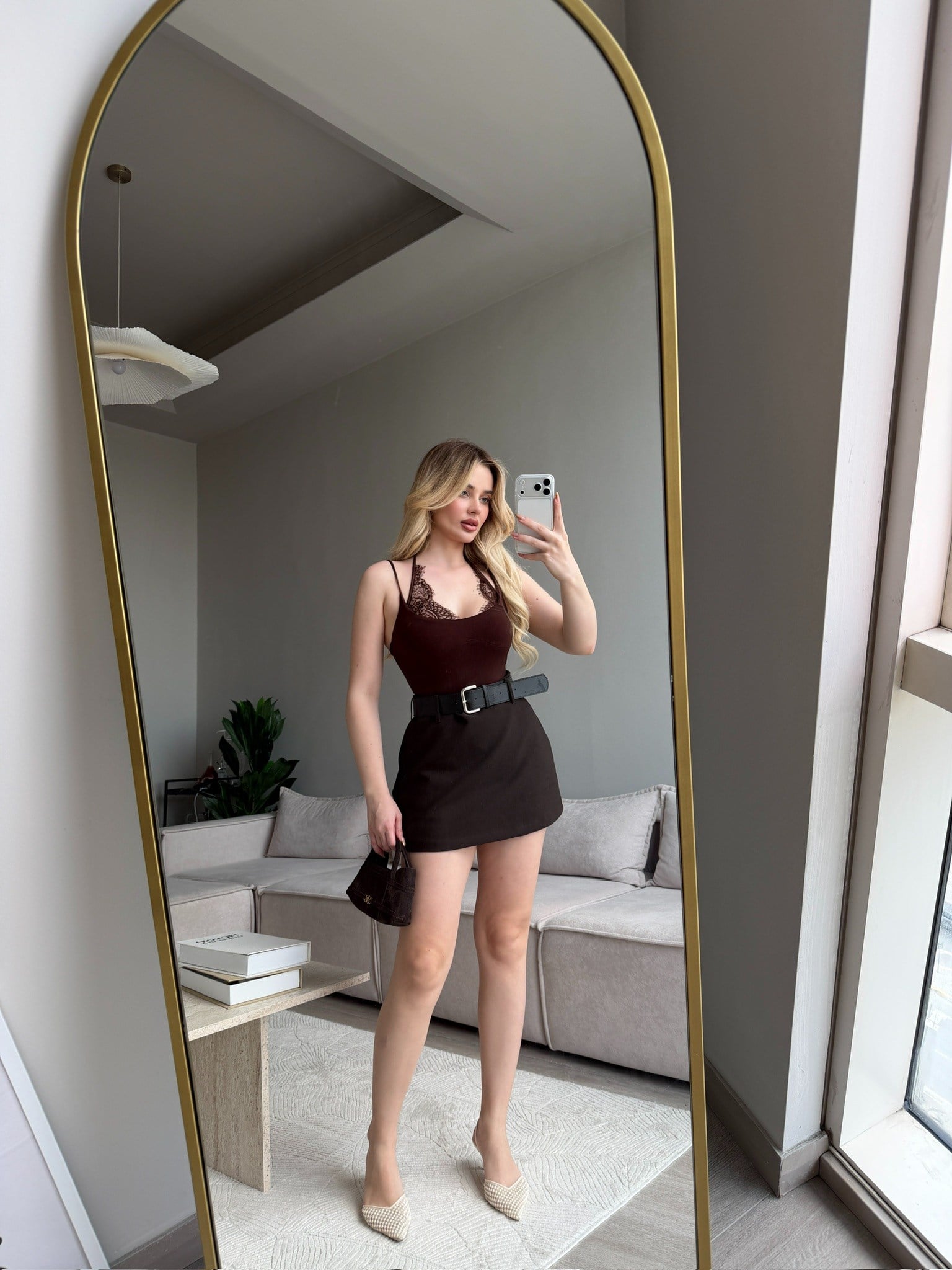 Rosela Brown Kemerli Şort Etek 
