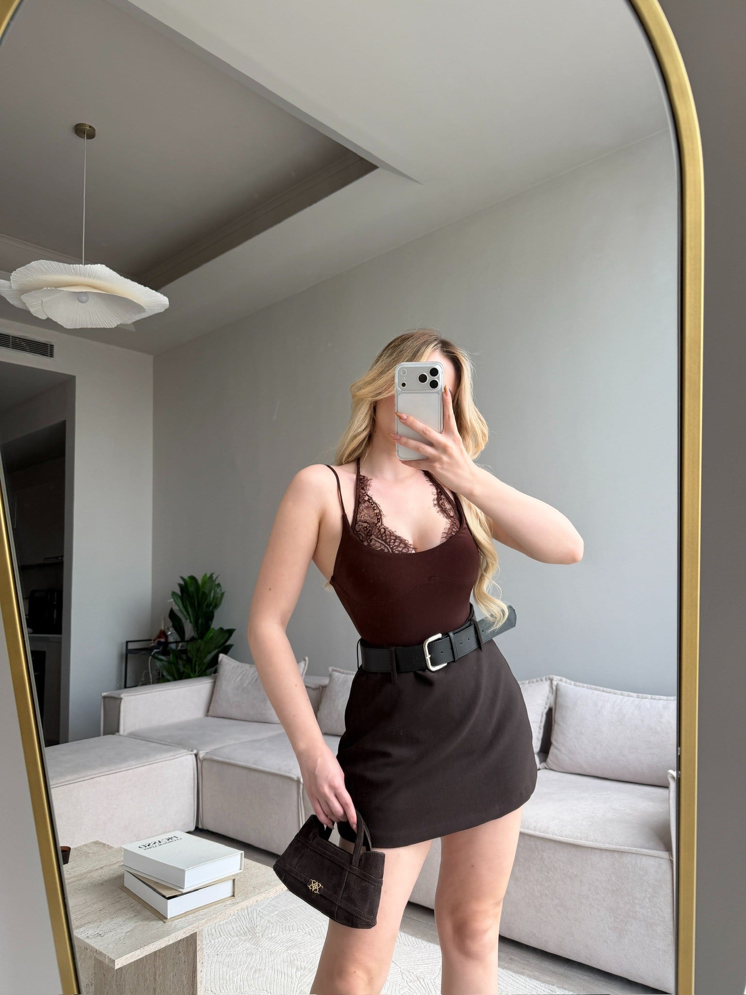Rosela Brown Kemerli Şort Etek 