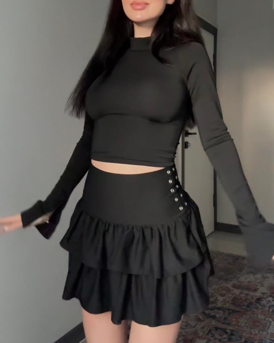Ruhena Black Kuş Gözü Detaylı Etek