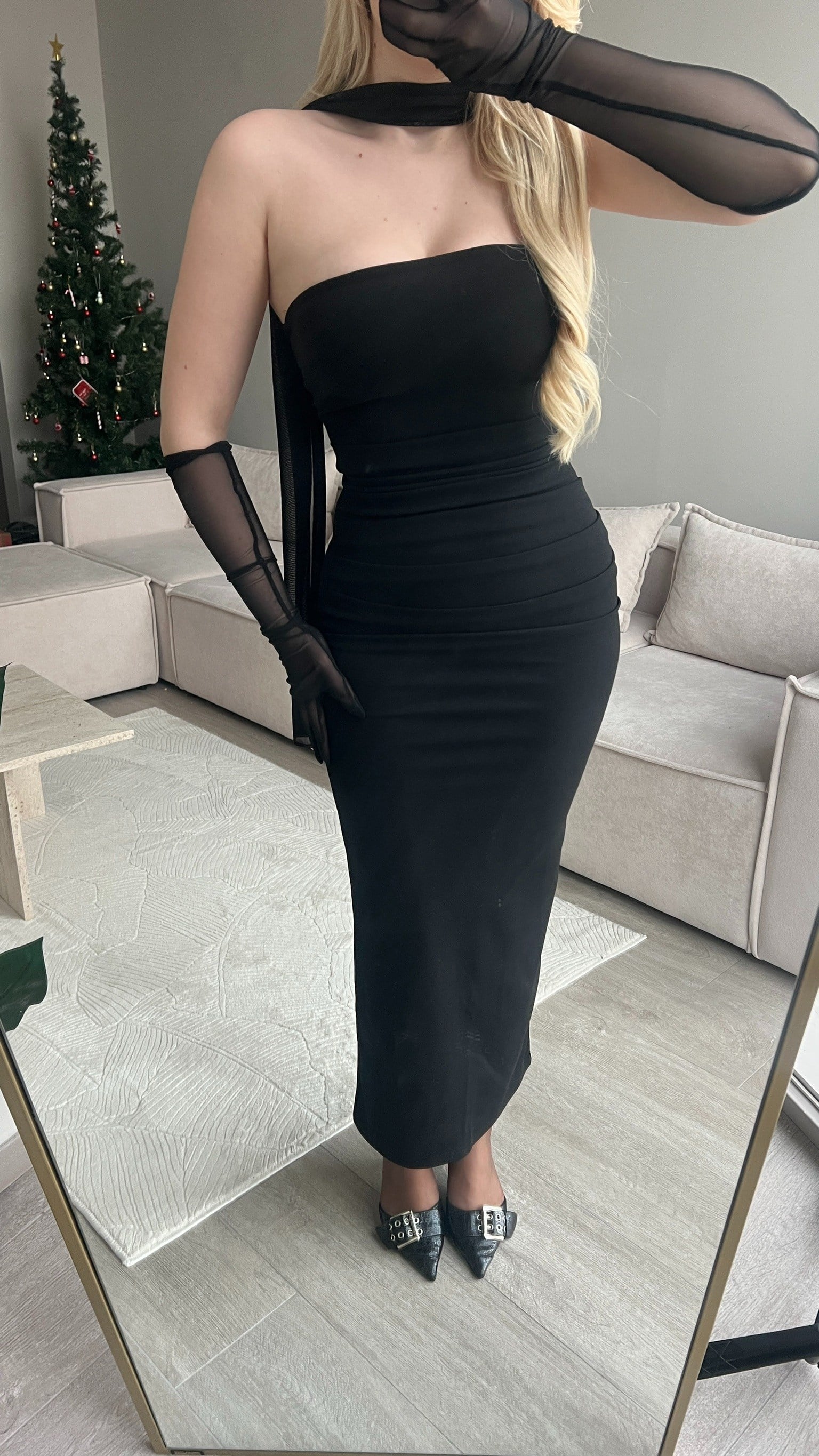 Scrabe Black Eldivenli Elbise
