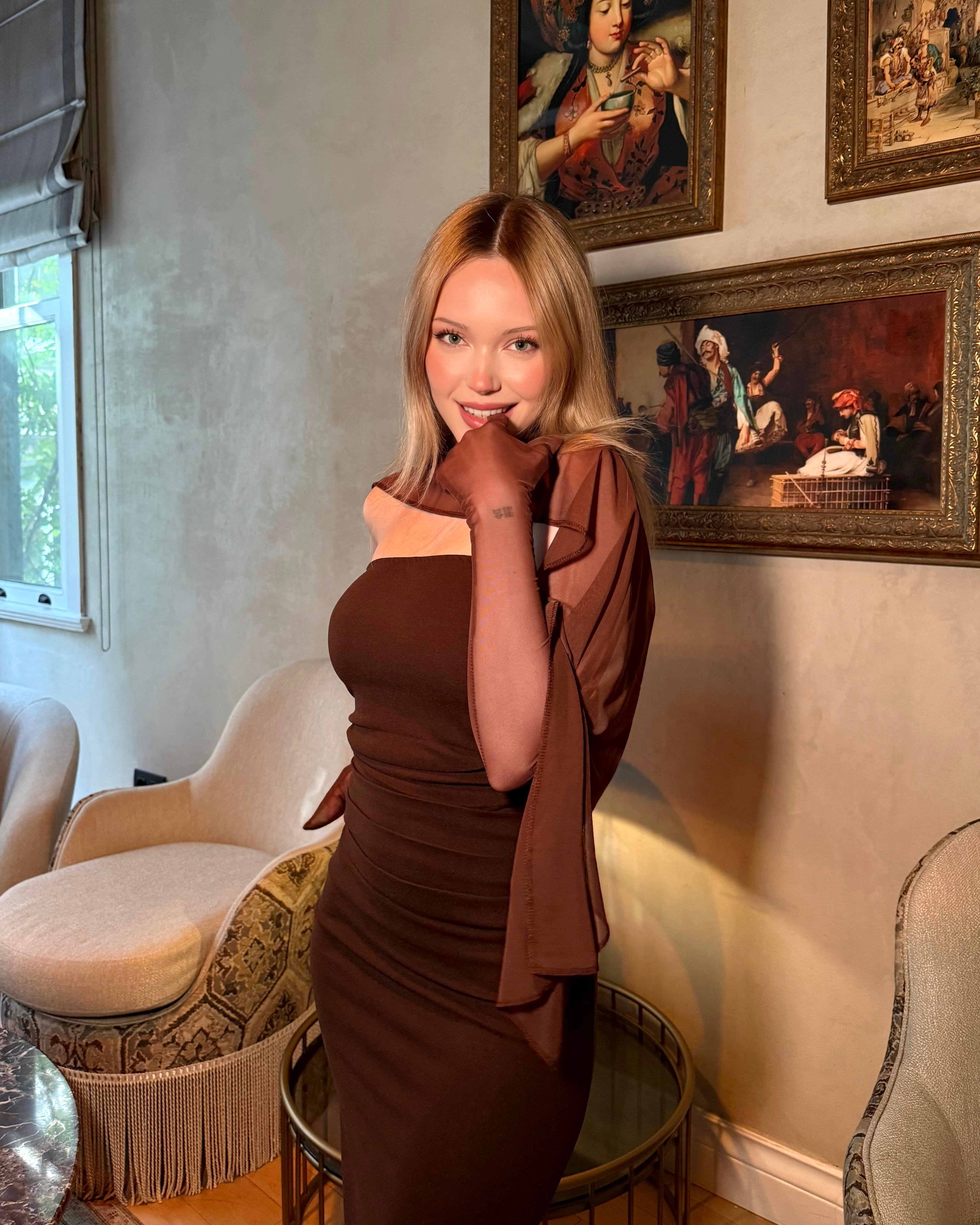 Scrabe Brown Eldivenli Elbise 