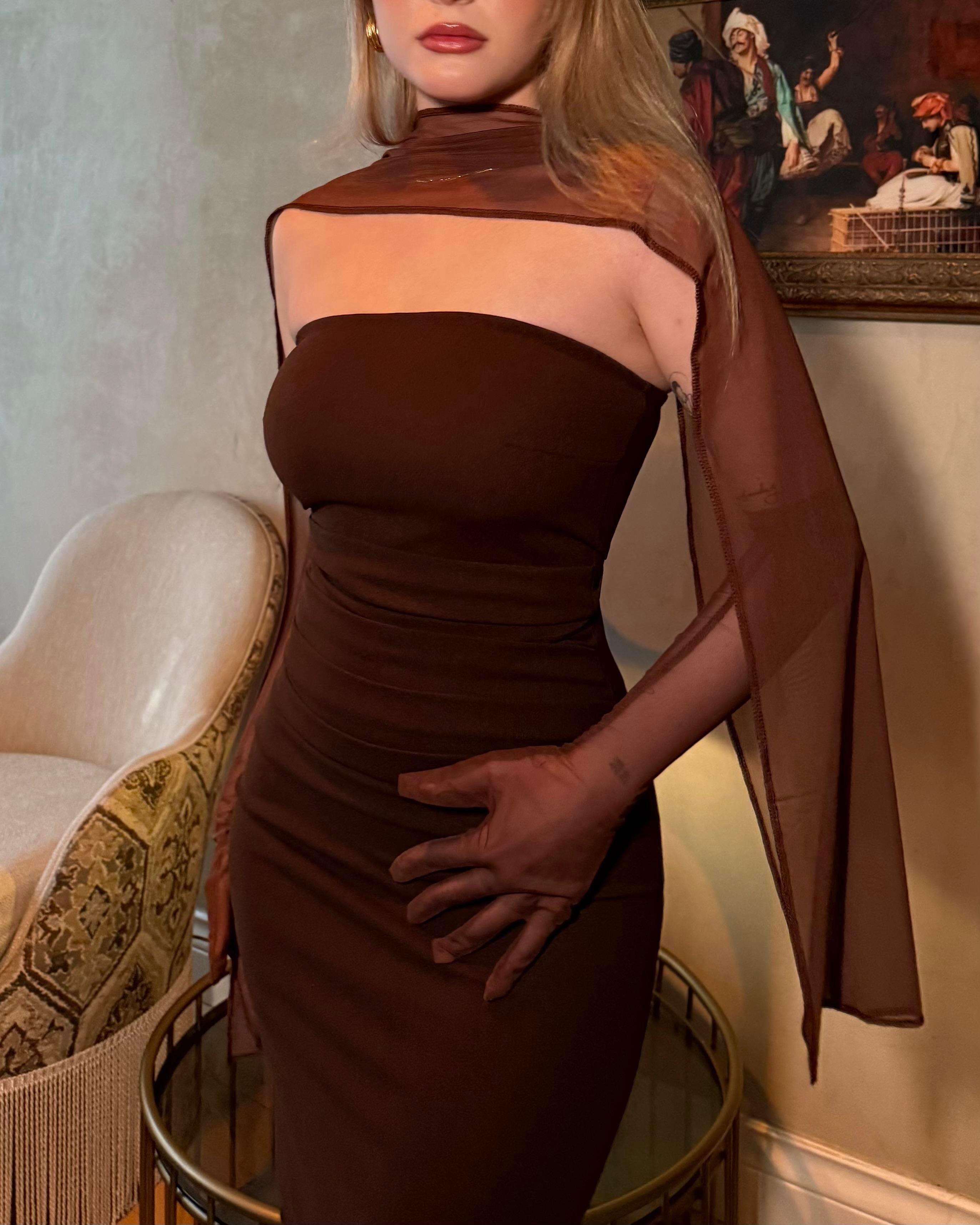 Scrabe Brown Eldivenli Elbise 