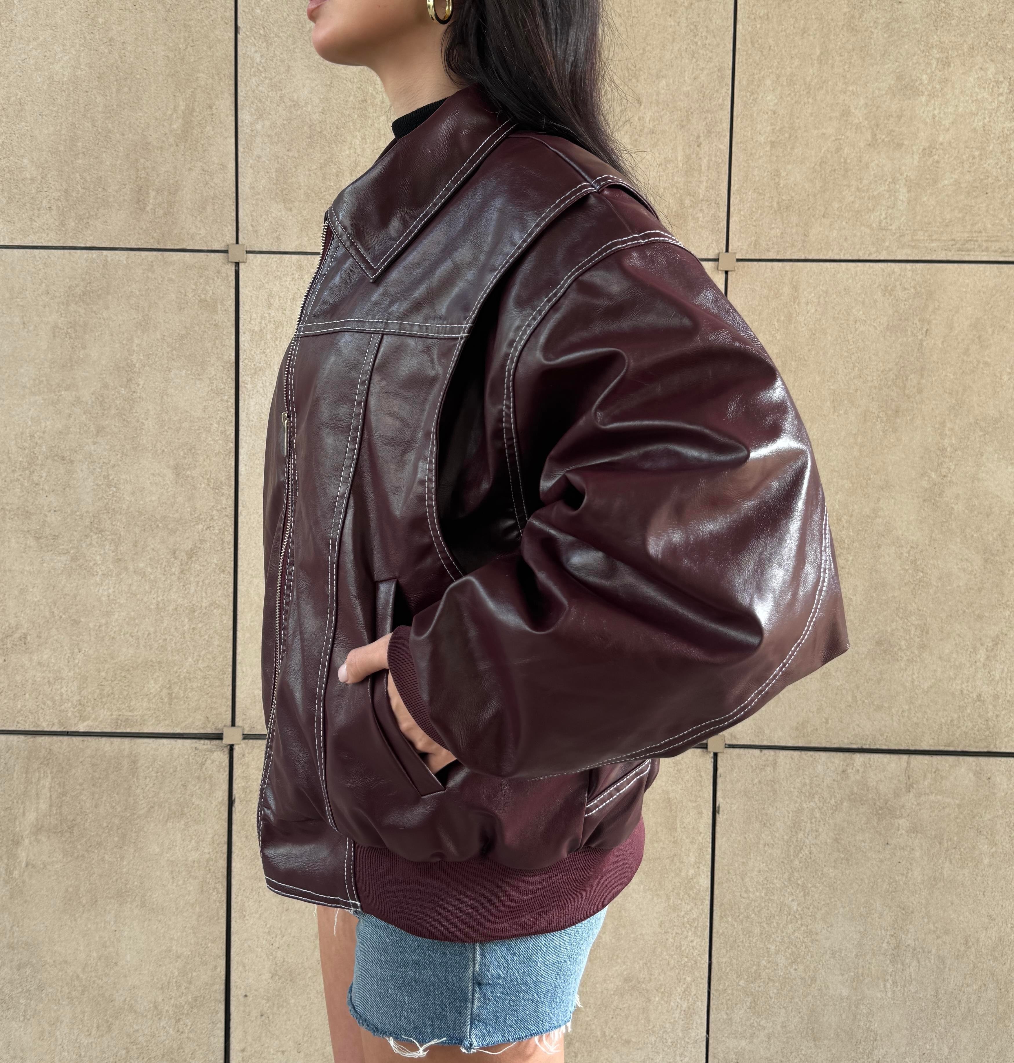 Snare Claret Red Dikiş Detay Deri Ceket