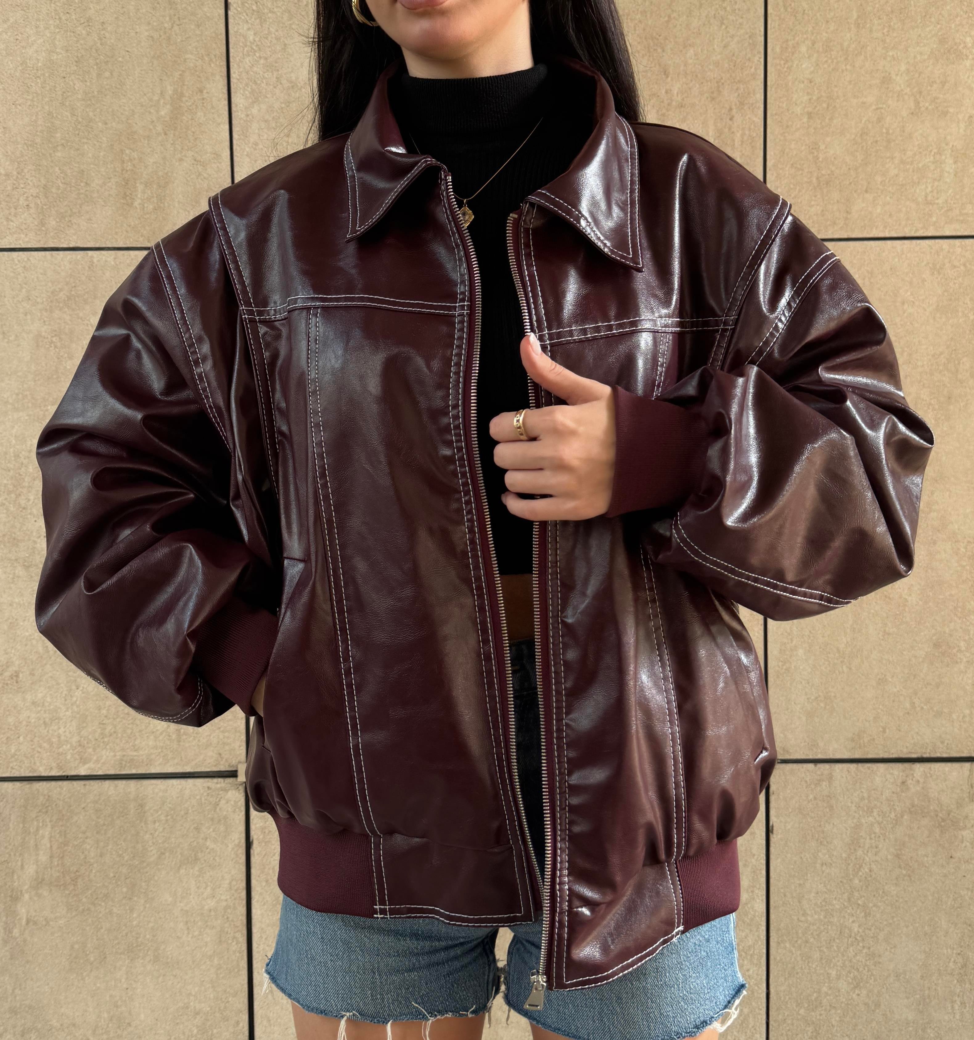 Snare Claret Red Dikiş Detay Deri Ceket