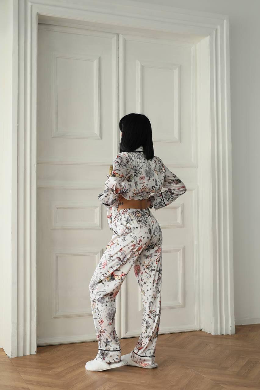 İpek Saten Pijama Kelebek Desenli