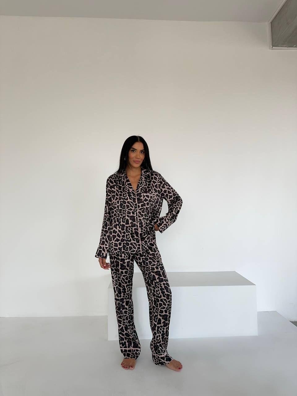 İpek Saten Pijama Leopar