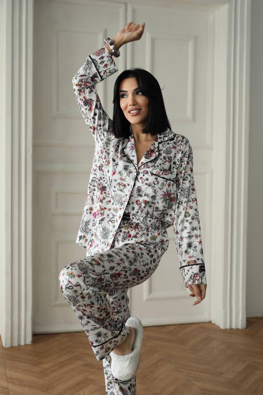 İpek Saten Pijama Yılan Desenli
