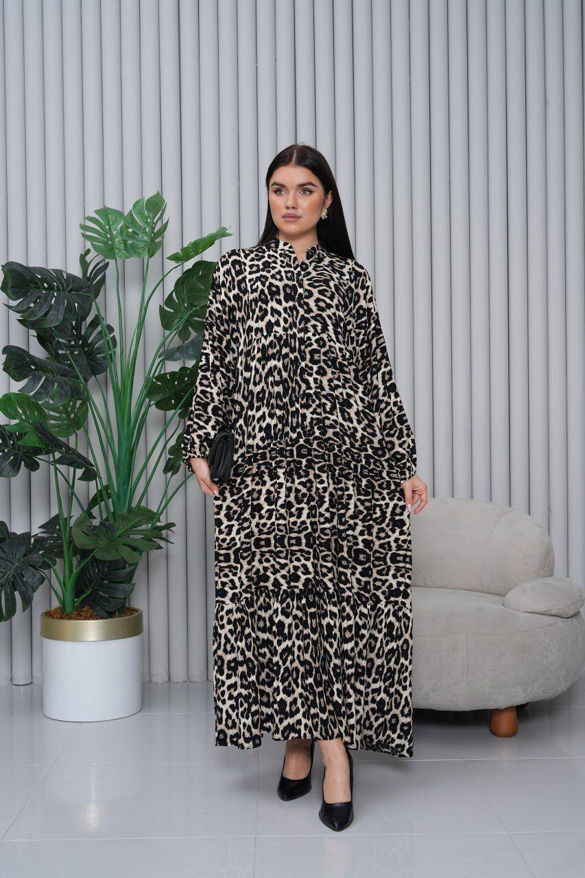 Leopar Vizon Desenli Elbise