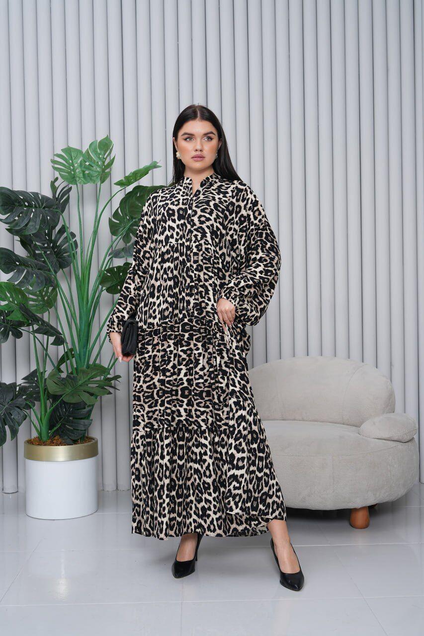 Leopar Vizon Desenli Elbise
