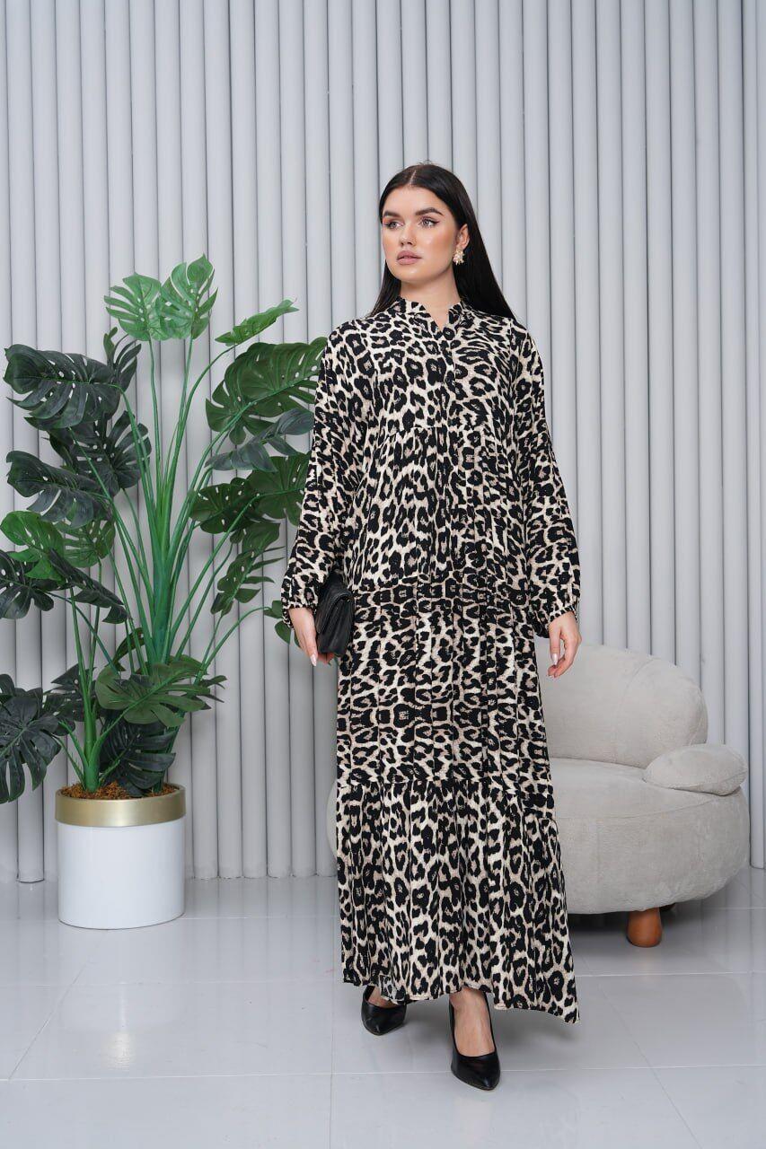 Leopar Vizon Desenli Elbise