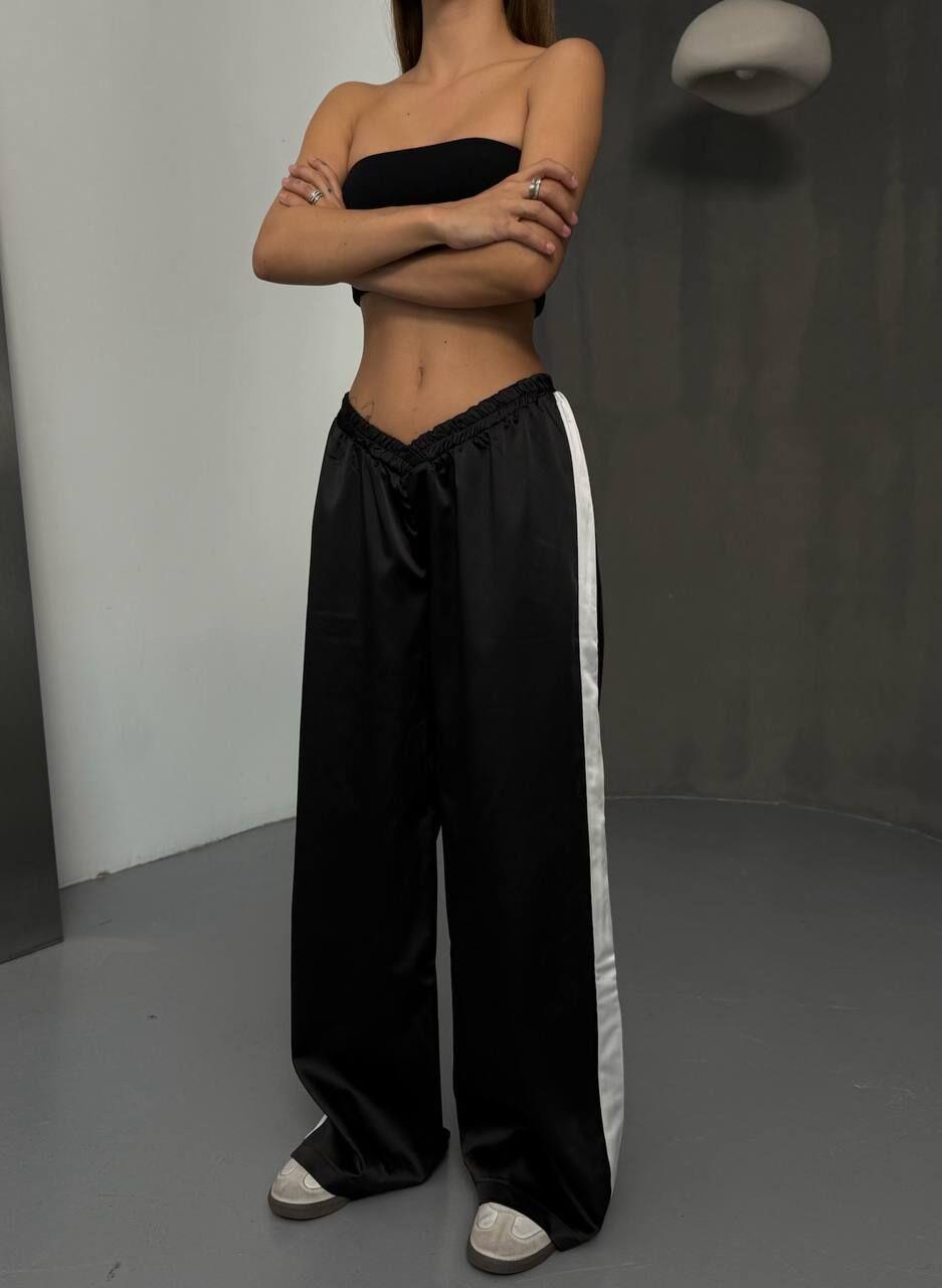 Siyah Garnili Saten Pantalon