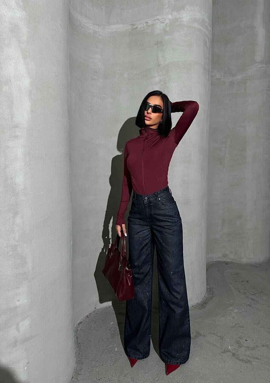 Velvet Denim Glitter Gümüş Simli