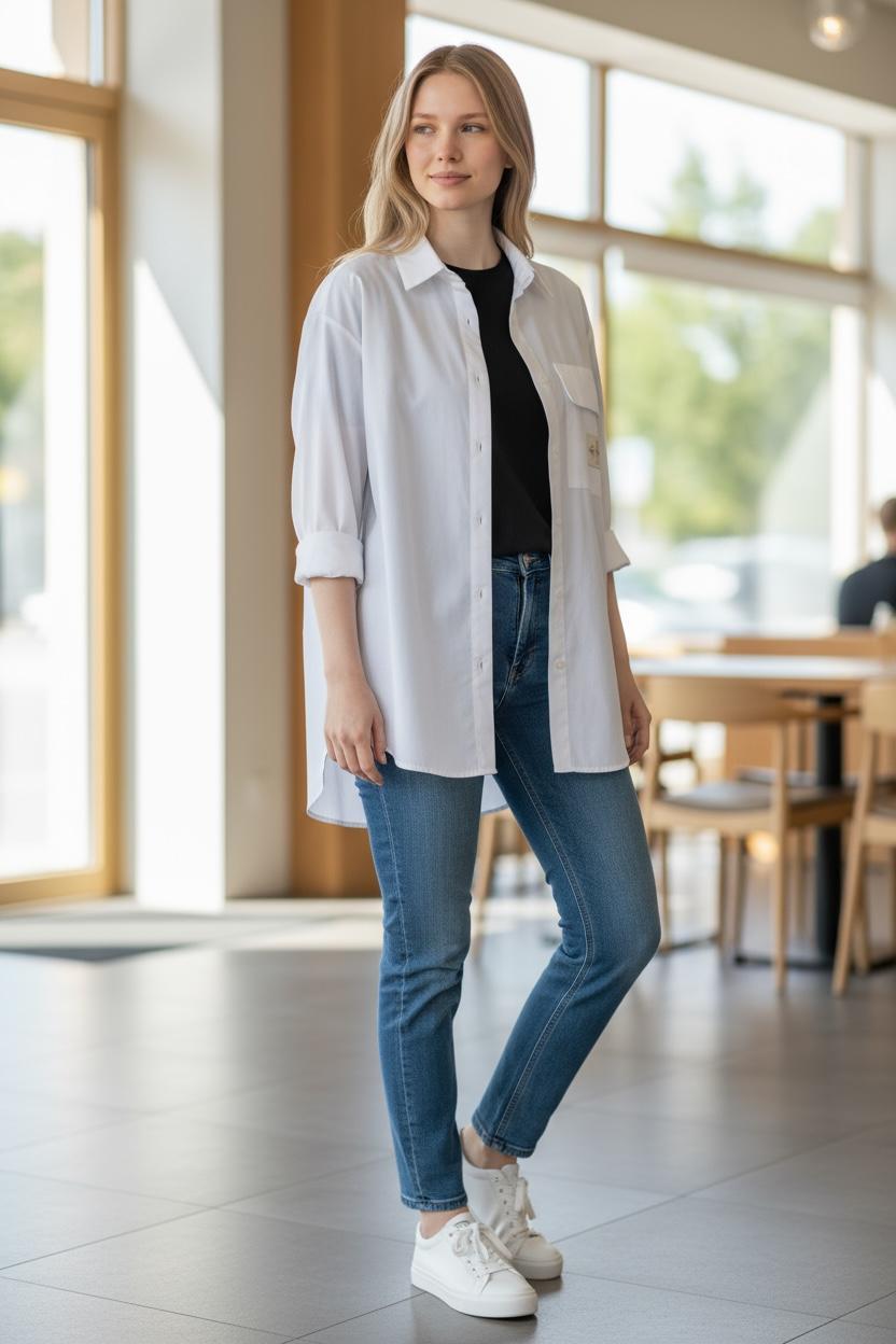 “Pure Icon” – Gold Logolu Oversize Gömlek