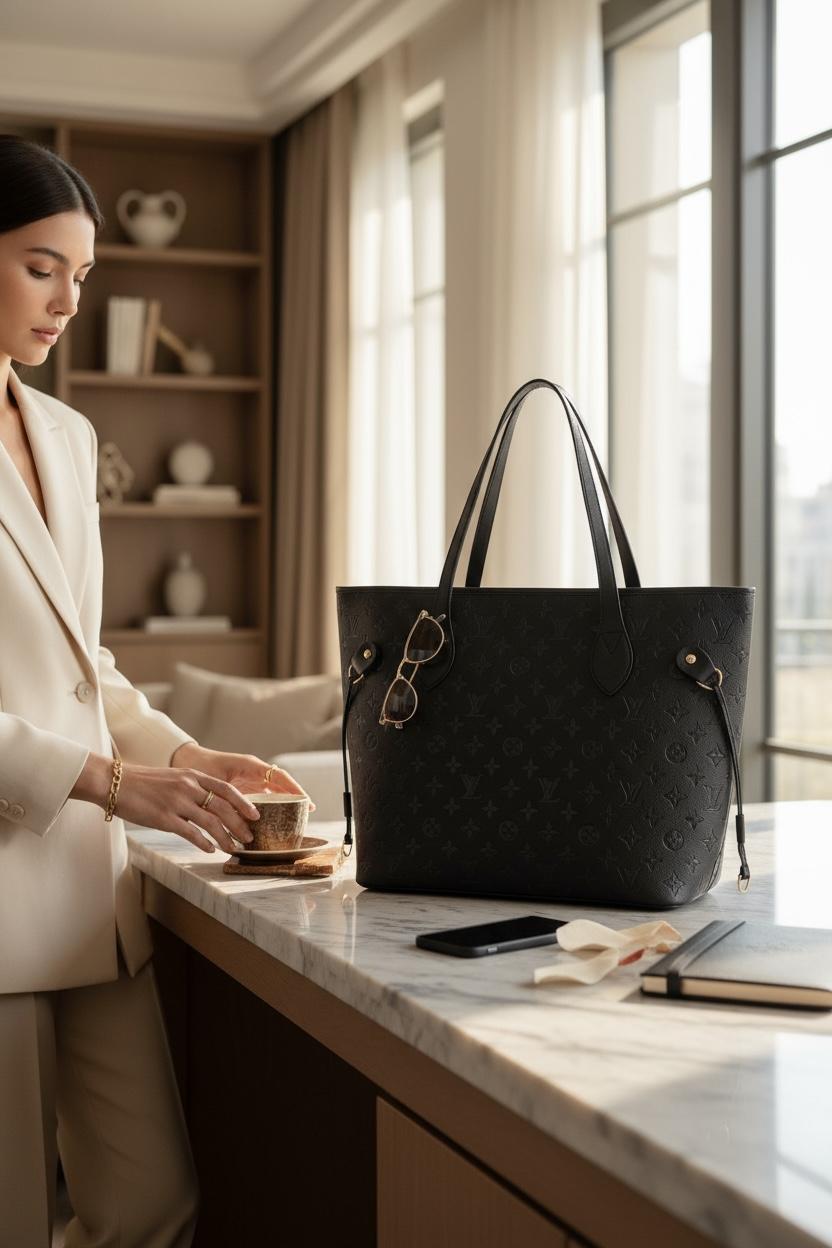 Luxury Monogram Tote – Siyah Premium Şehir Çantası