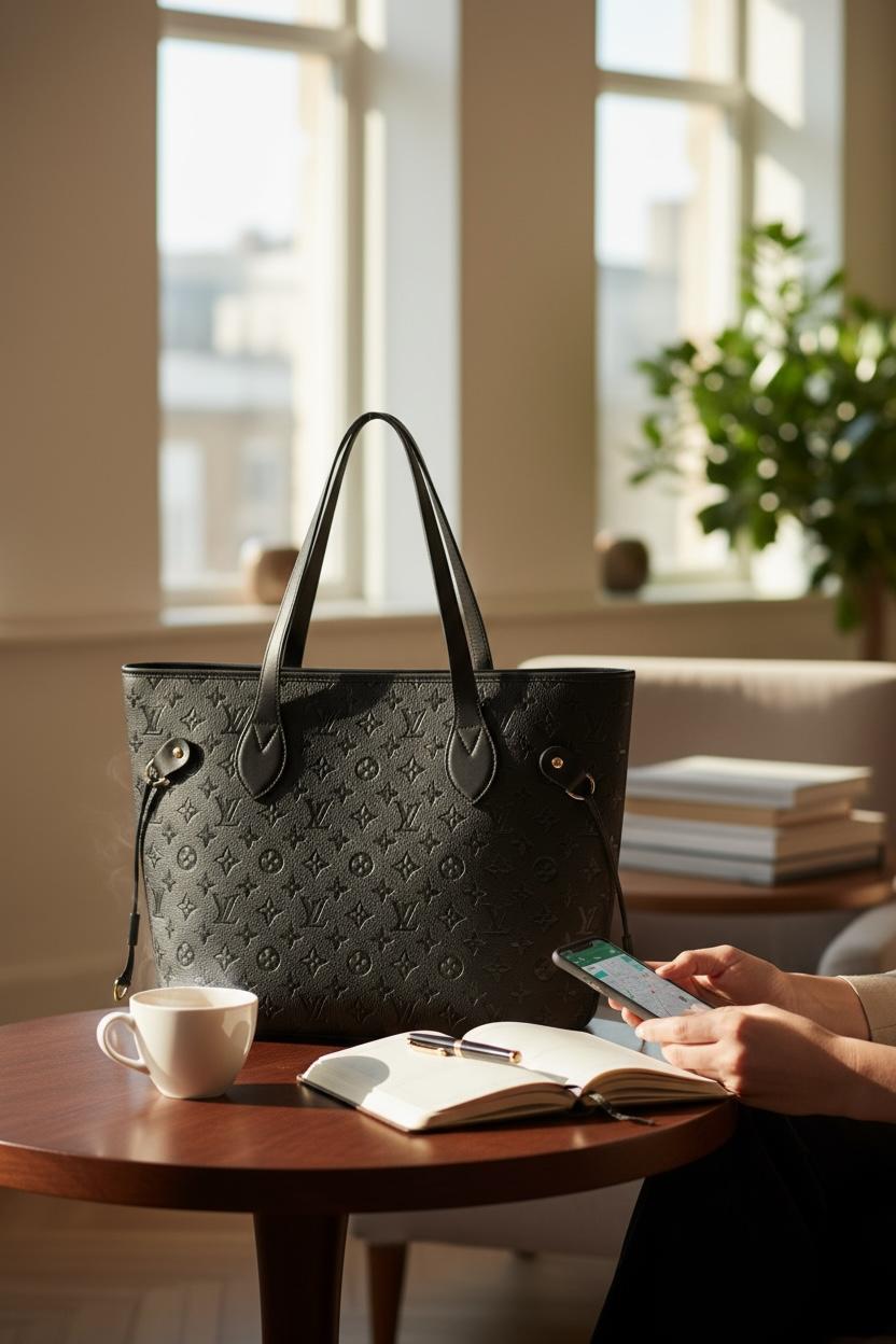 Luxury Monogram Tote – Siyah Premium Şehir Çantası