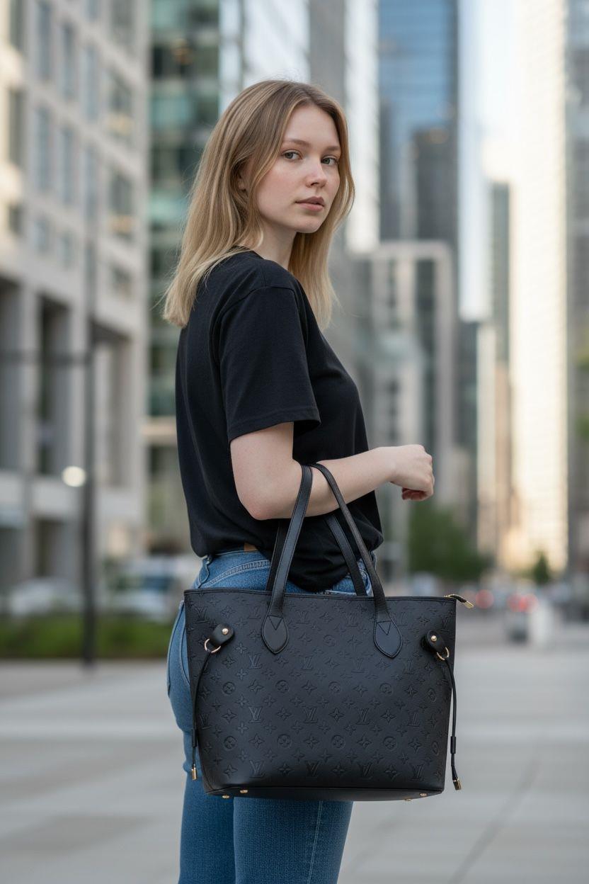 Luxury Monogram Tote – Siyah Premium Şehir Çantası