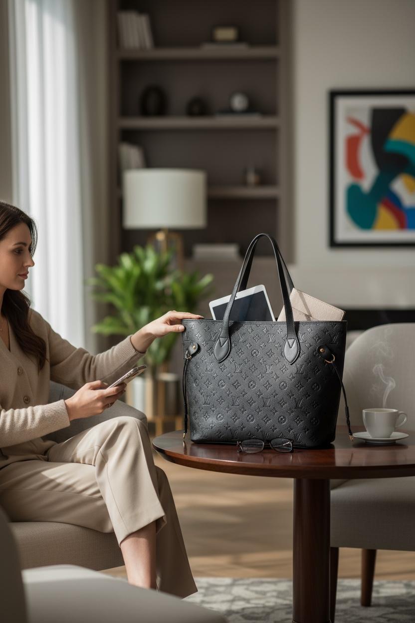 Luxury Monogram Tote – Siyah Premium Şehir Çantası