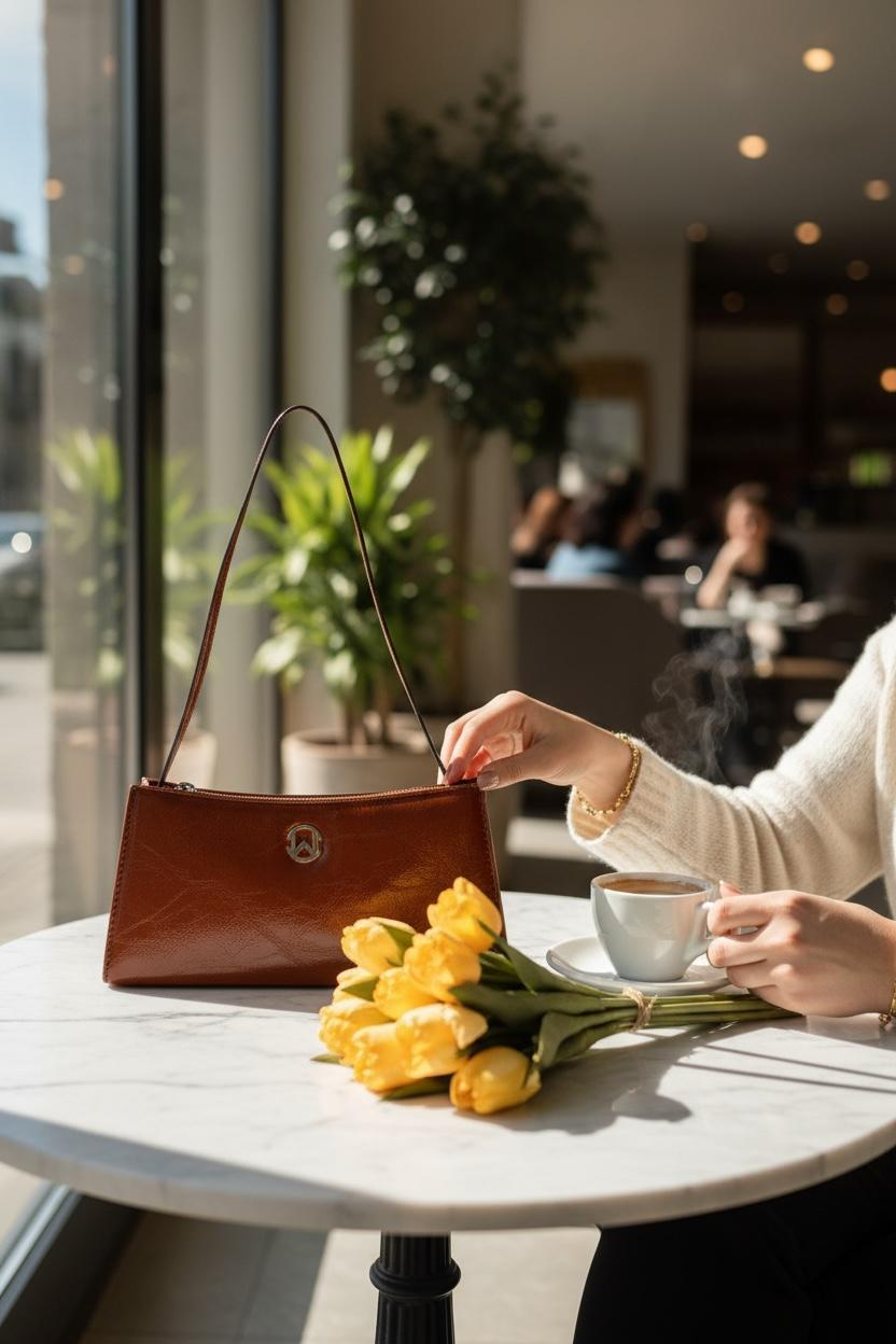 Retro Elegance Taba RenkOmuz Çantası