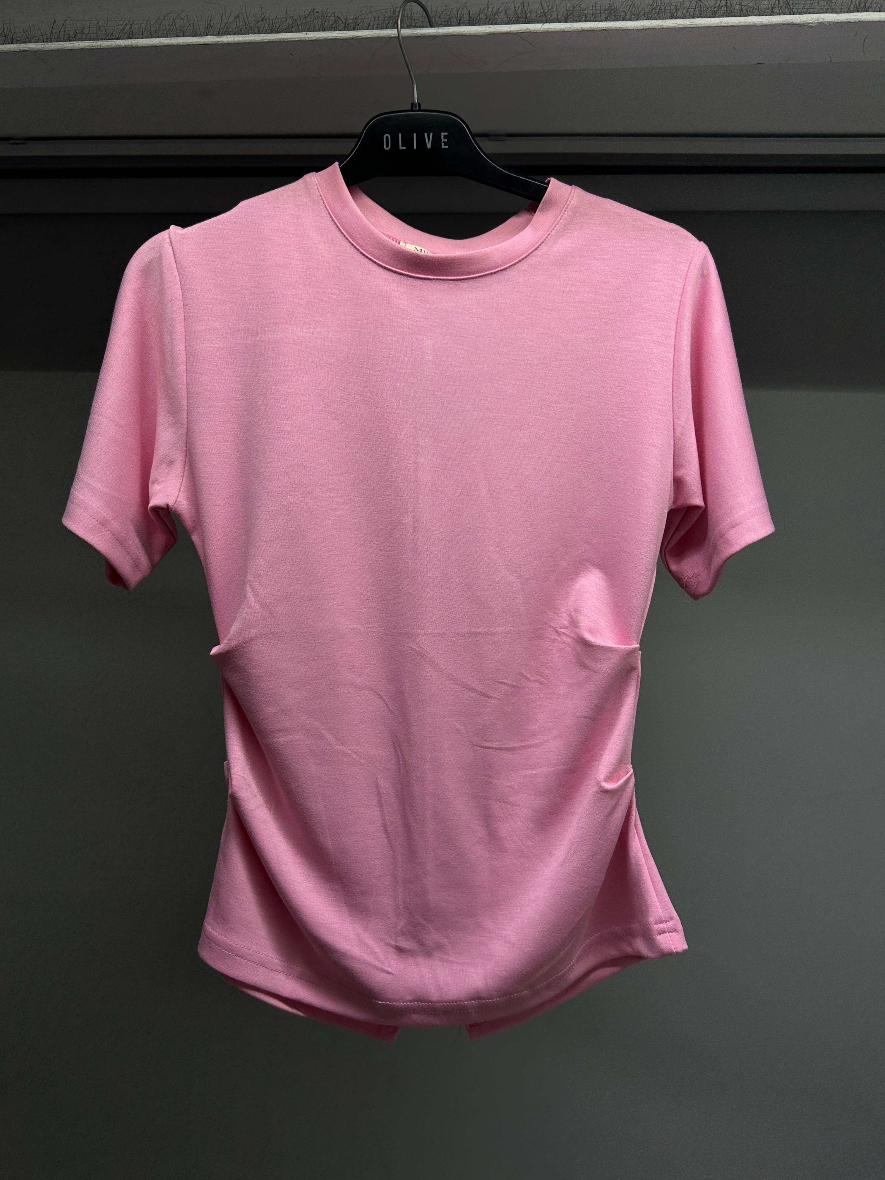 ML-1584 BÜZGÜ KISA KOL TSHIRT PEMBE