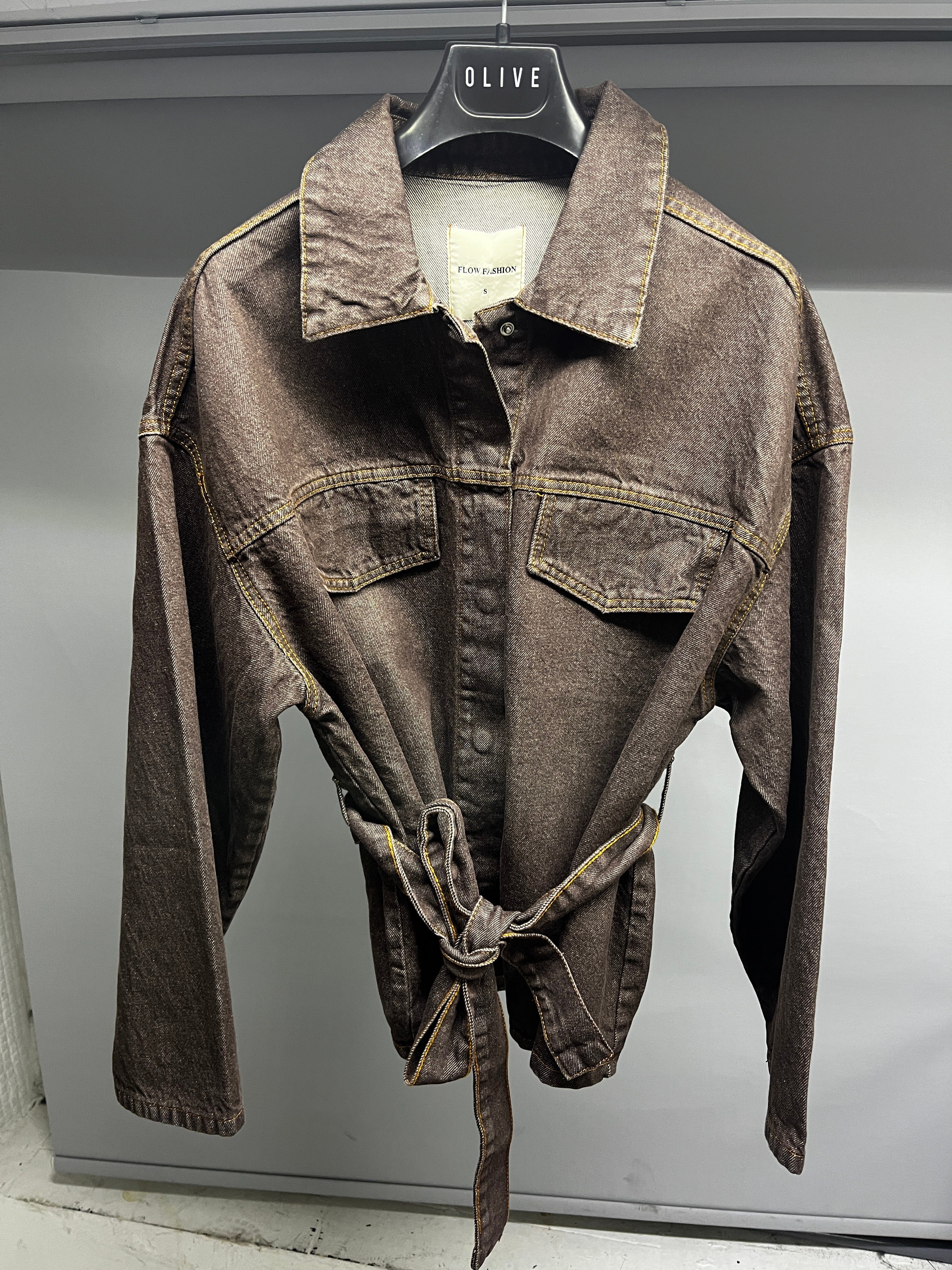 OLIVE-0274-1 JEAN CEKET KAHVE